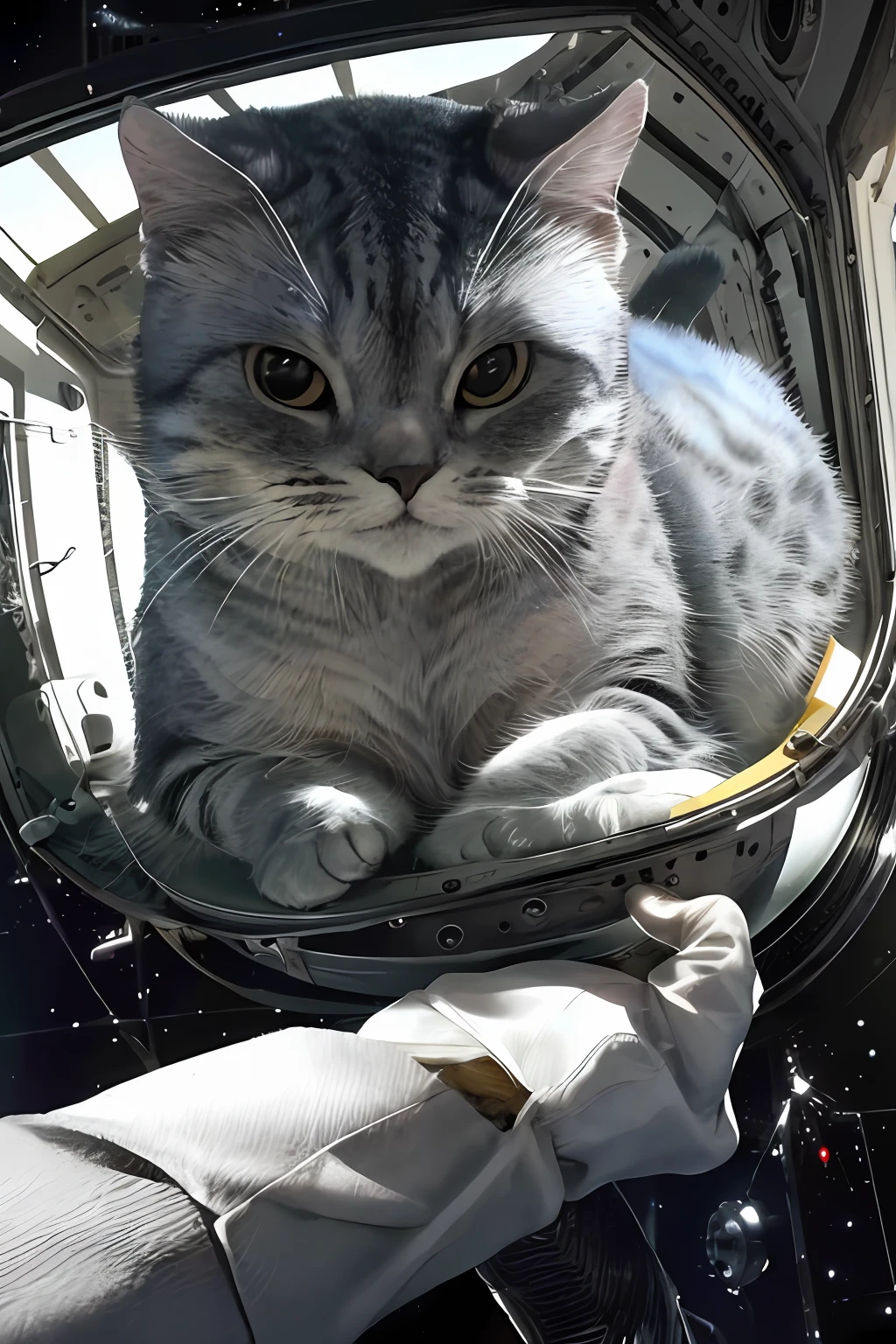 ((best quality)),((masterpiece)),(detailed),(realistic:1.4),ultra high res,Highly detailed,(raw photo:1.2),(photorealistic:1.4),Exceptional detail,dramatic lighting,highres,8k,absurdres,1cat,meloncat,((space helmet)),astronaut,flying cat,universe,aliens,alien space ship,spaceship light on cat,hand POV,earth,animal focus,animal,no humans,realistic,looking at viewer,