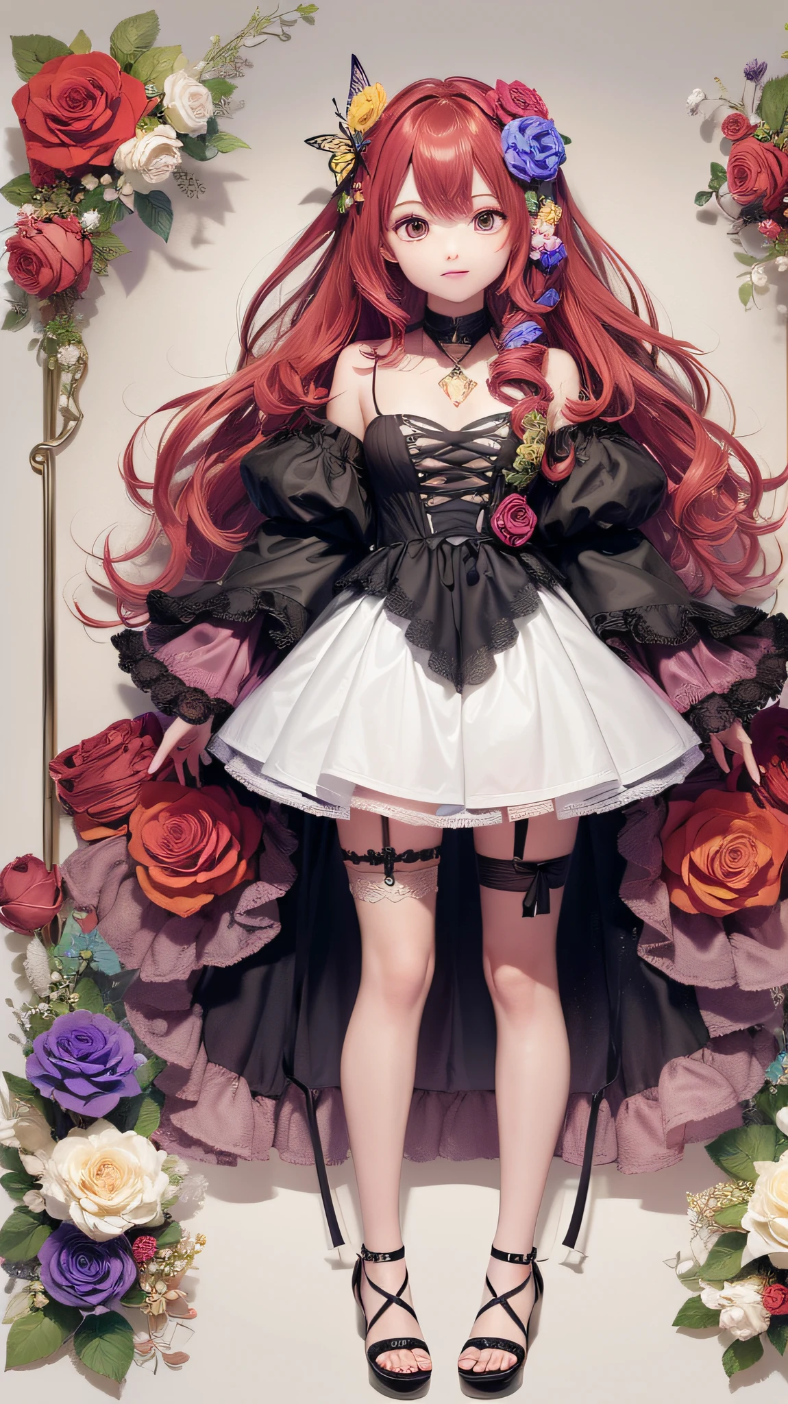 (((Masterpiece))), (best qualighy, best resolution:1.2), beautiful anatomy, perfect body, very delicate, super gorgeous hair, super beautiful and enchanting eyes, very beautiful hair, high ponytail, pink hair ornament, multicolored hair, absurderes, glowing eyes:1.2, pink impossible dress :1.1, clothes under clothes, full body, pigeon-toed, holding magical girl stick, (big and kawaii puff scenery), unique art, most beautiful art, ((ultra detailed)), beautiful details, ((nice drawn hands and fingers)), (most beautiful legs), depth in field, cinematic lightining, colorful, intricate, mesmerizing