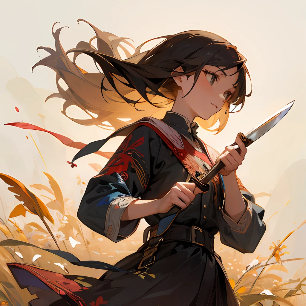 A girl with an embroidered spring knife