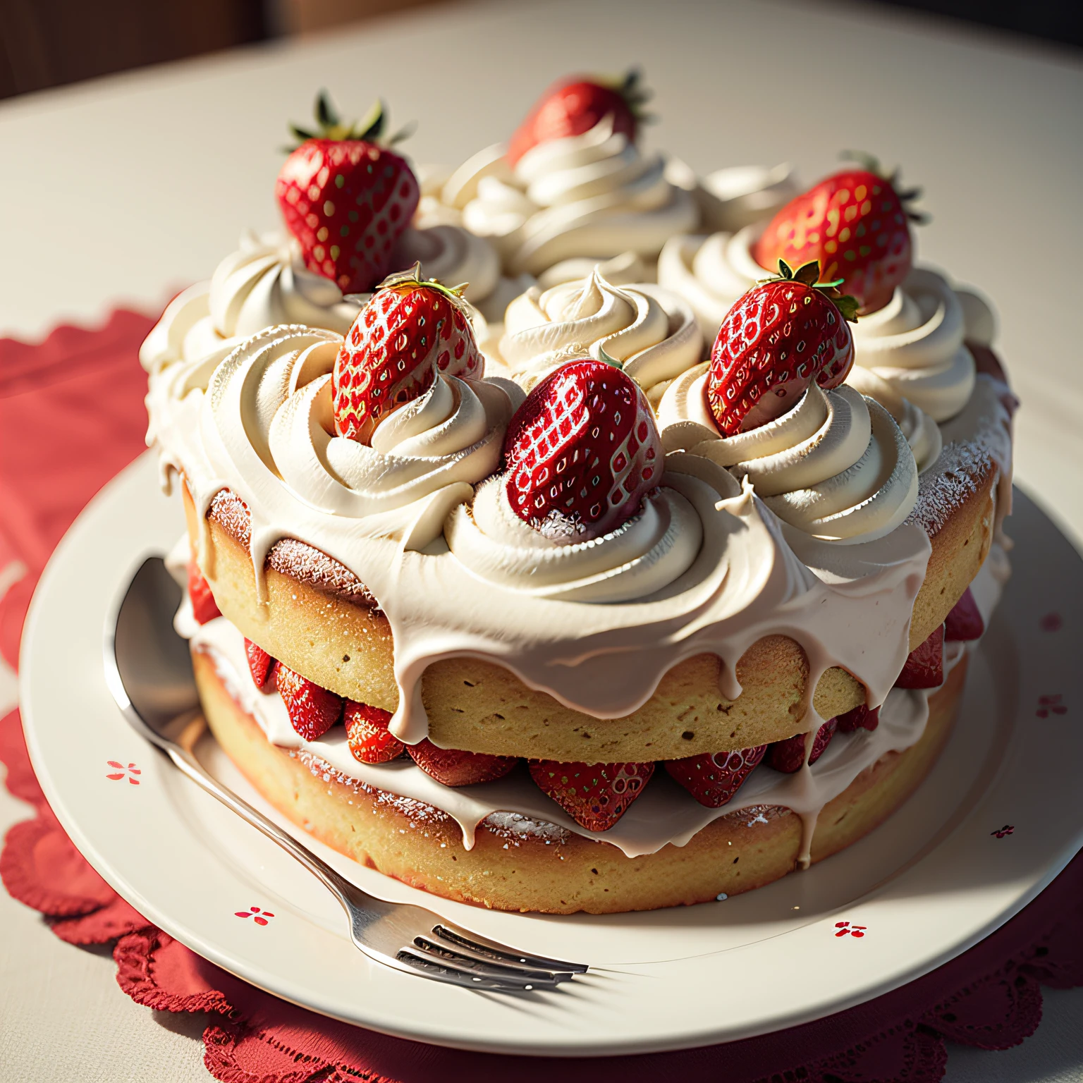 strawberry, flour and sugar cake on the decorated table --auto