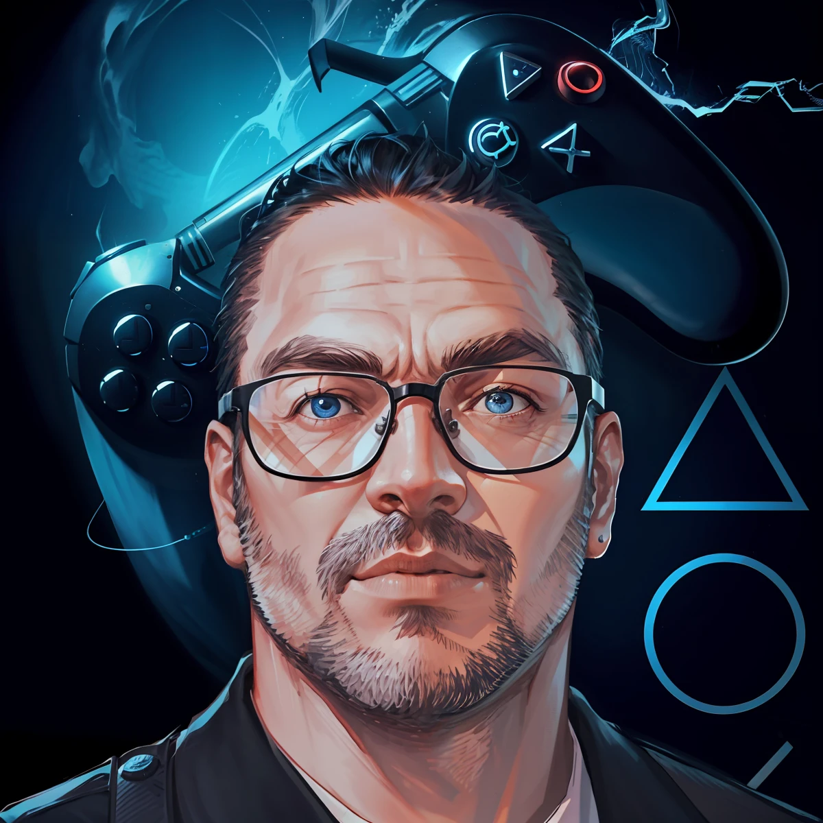 There's a man with glasses and a video game controller, Avatar de videogame, Streamer do Twitch / Jogador Ludwig, foto de perfil 1024px, na PS5, Retrato NFT, foto de perfil headshot, imagem do avatar, Greg Beeple, CEO da Microsoft Gaming ( xbox ), foto de perfil, PS5, PS 5, Phil Spencer, Carregado