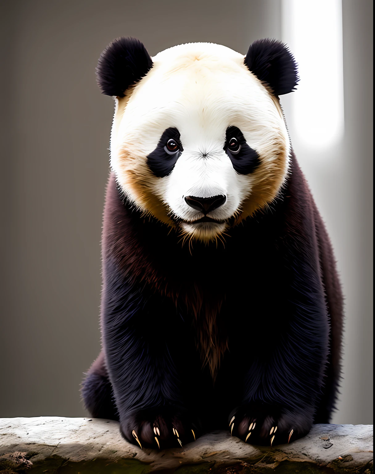 um panda preto e branco amigavel, cinemactic, rim light, texturas 4k, soft  Cinematic Light, adobe lightroom, photographic lab, hdr, altamente detalhado, foco nítido, tons suaves, hiperdetalhado, baixo contraste, soft  Cinematic Light, exposure blending, hdr,