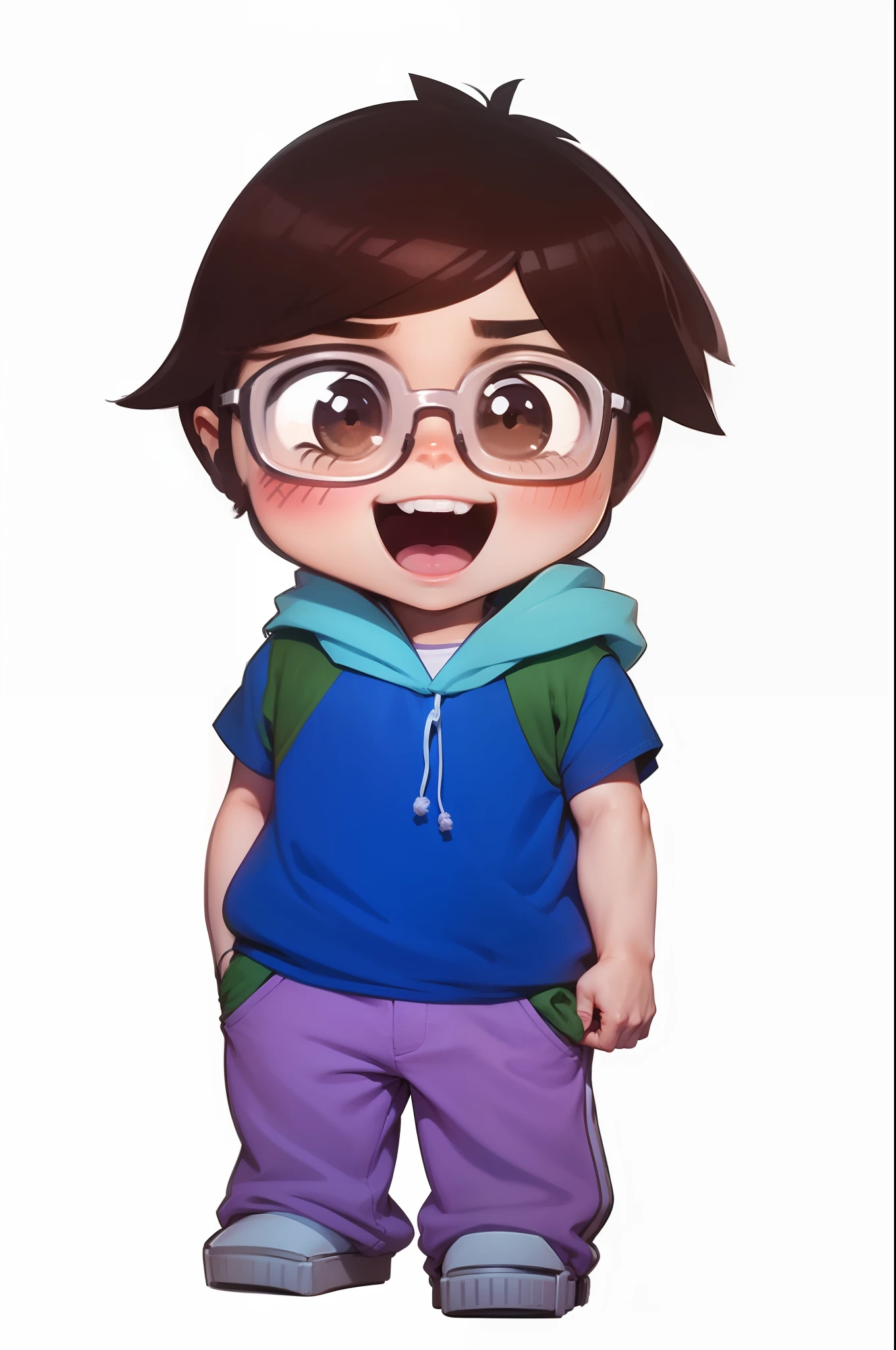 Desenho estilo anime donghua, desenho digital, cores vibrantes, menino sorridente, cabelos castanhos