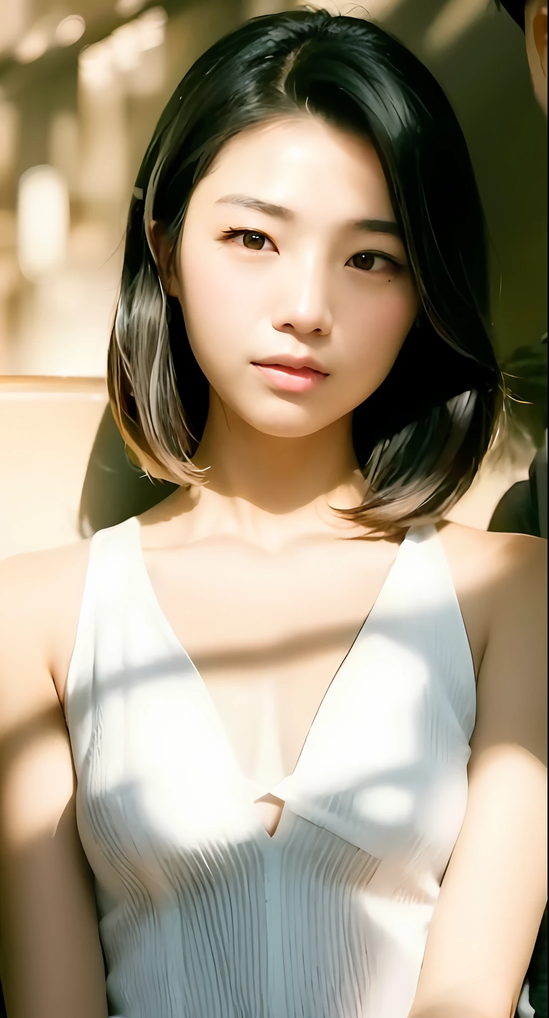 Arakfi Asian woman in white dress sitting next to a man, jaeyeon nam, ulzzangs, Korean girl, young cute wan asian face, Young Asian girl, Beautiful image, Beautiful Asian girl, girl cute-fine face, young lovely Korean faces, Asian girl, Choi Hyun-hwa, Chinese girl, Shin Jinying, with short hair, beautiful lovely