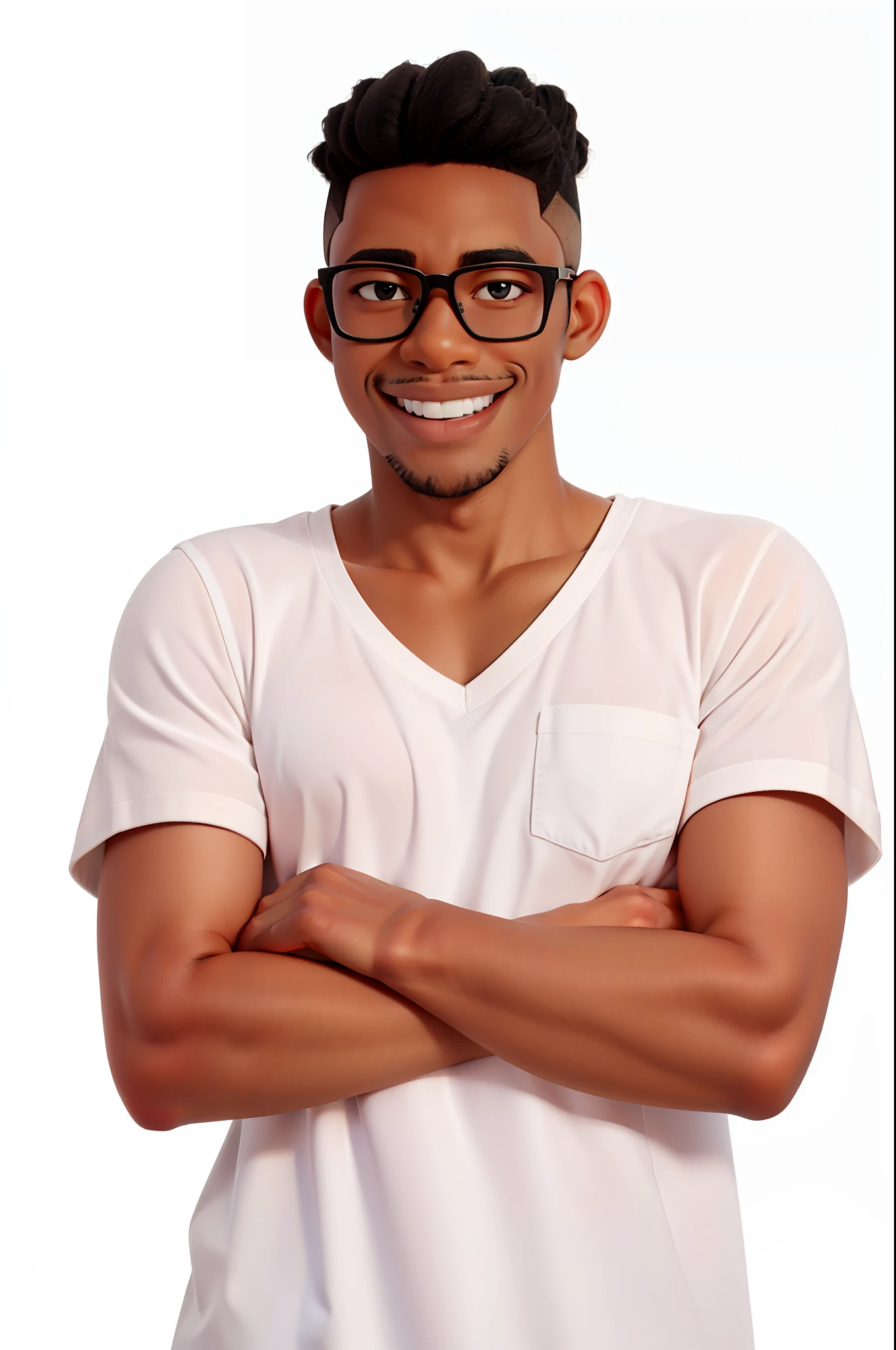 (black guy:1.2),nerdy,smiling,funny hairstyle.