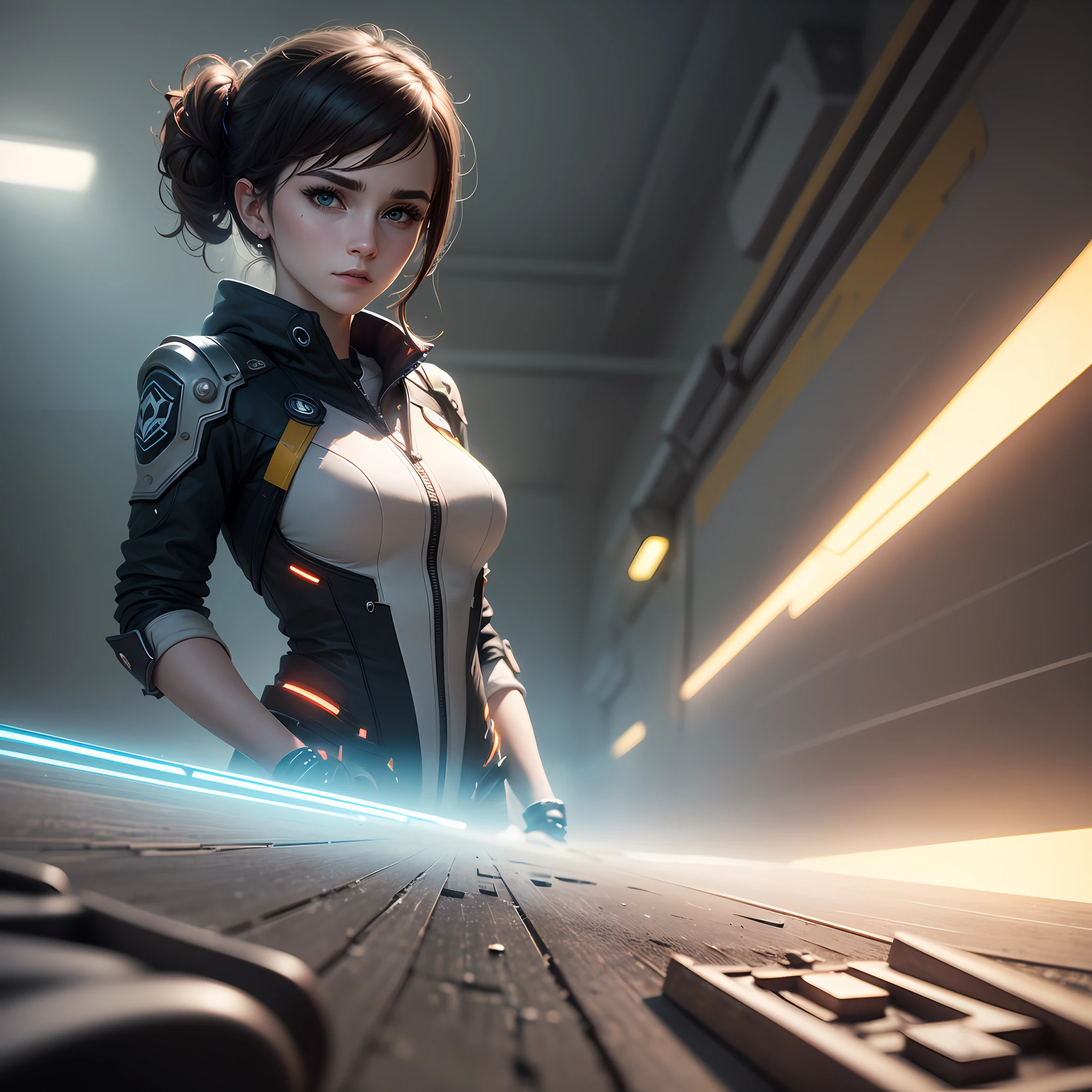 ((top-quality)), ((masterpiece)), (detaileds:1.4), 3D, Beautiful Cyberpunk Woman Image,nffsw(HighDynamicRange),Ray traching,NVIDIA RTX,Hyper-Resolution,Unreal 5,Sub-surface scattering,PBR Texturing,Postprocess,Anisotropy Filtering,depth of fields,Maximum clarity and sharpness,multi-layer texture,Albedo and specular maps,Surface Shading,Accurate simulation of light-material interactions,perfectly proportions,Octane Rendering,Two-tone lighting,Wide aperture,Low ISO、White Balance、thirds rule、Emma Watson --auto