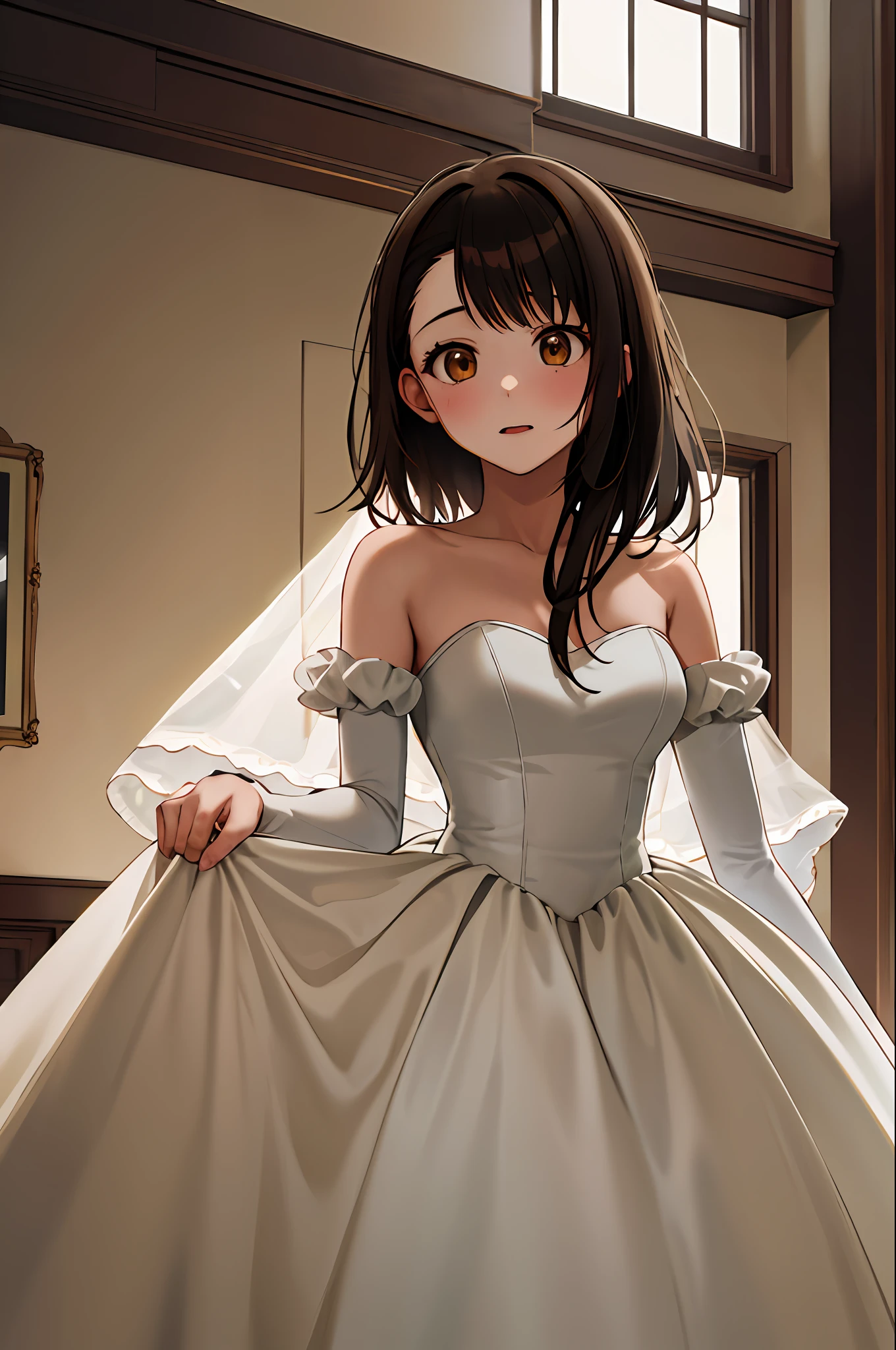 masterpiece, best quality, highres, ondr, 1girl, wedding dress, cowboy shot,