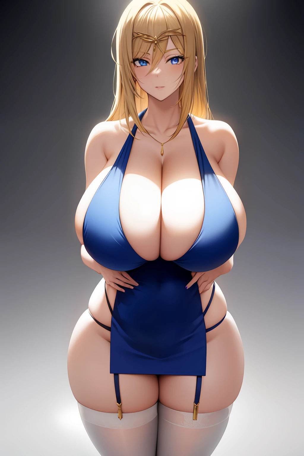 Erotic anime,White stockings female,gigantic cleavage breasts,cleavage,areola of breast,The beautiful,Absolutely beautiful,hindquarters,Cocked buttocks