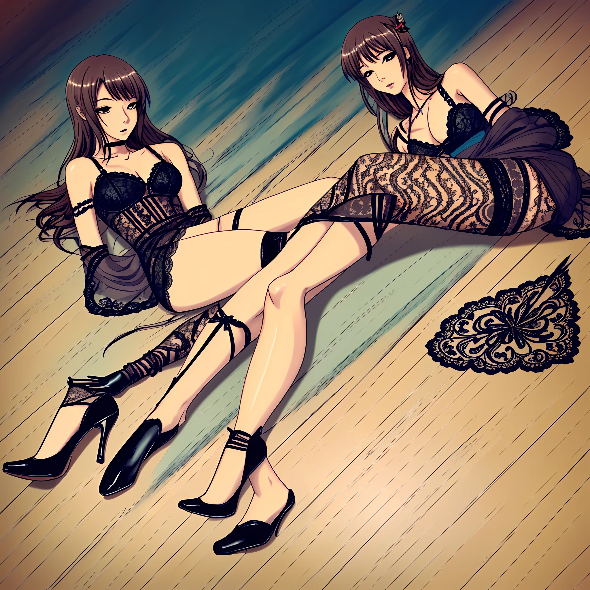 Anime women,legsupms,Black lace stockings,jade foot, --auto