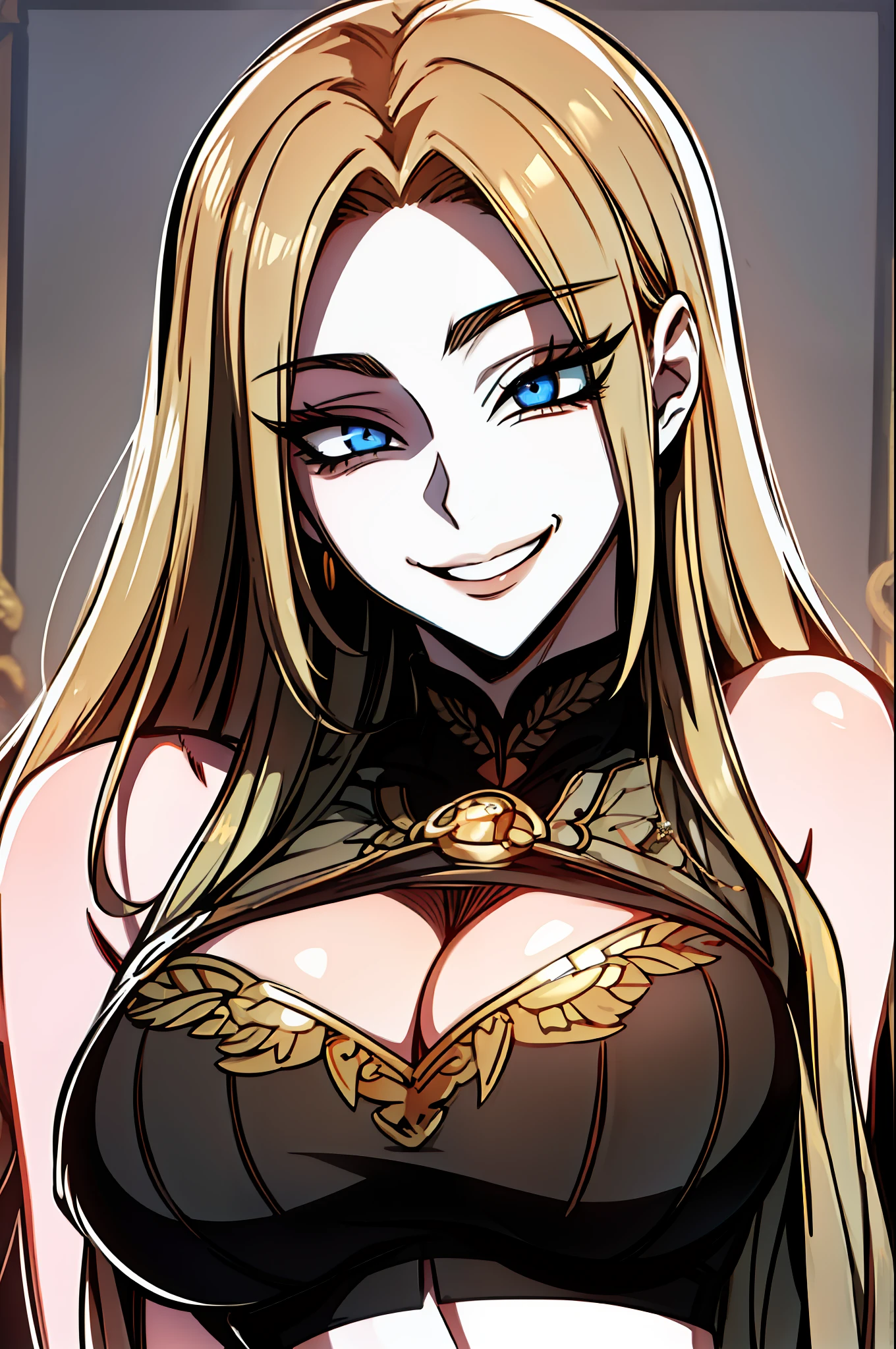 gesugao facial expression, gesugao, sadistic smile, fantasy-style
(masterpiece, best quality, ultra-detailed), (beautiful detailed face, beautiful detailed eyes), long eyelashes, golden accessories, midriff, cleavage, big breast,