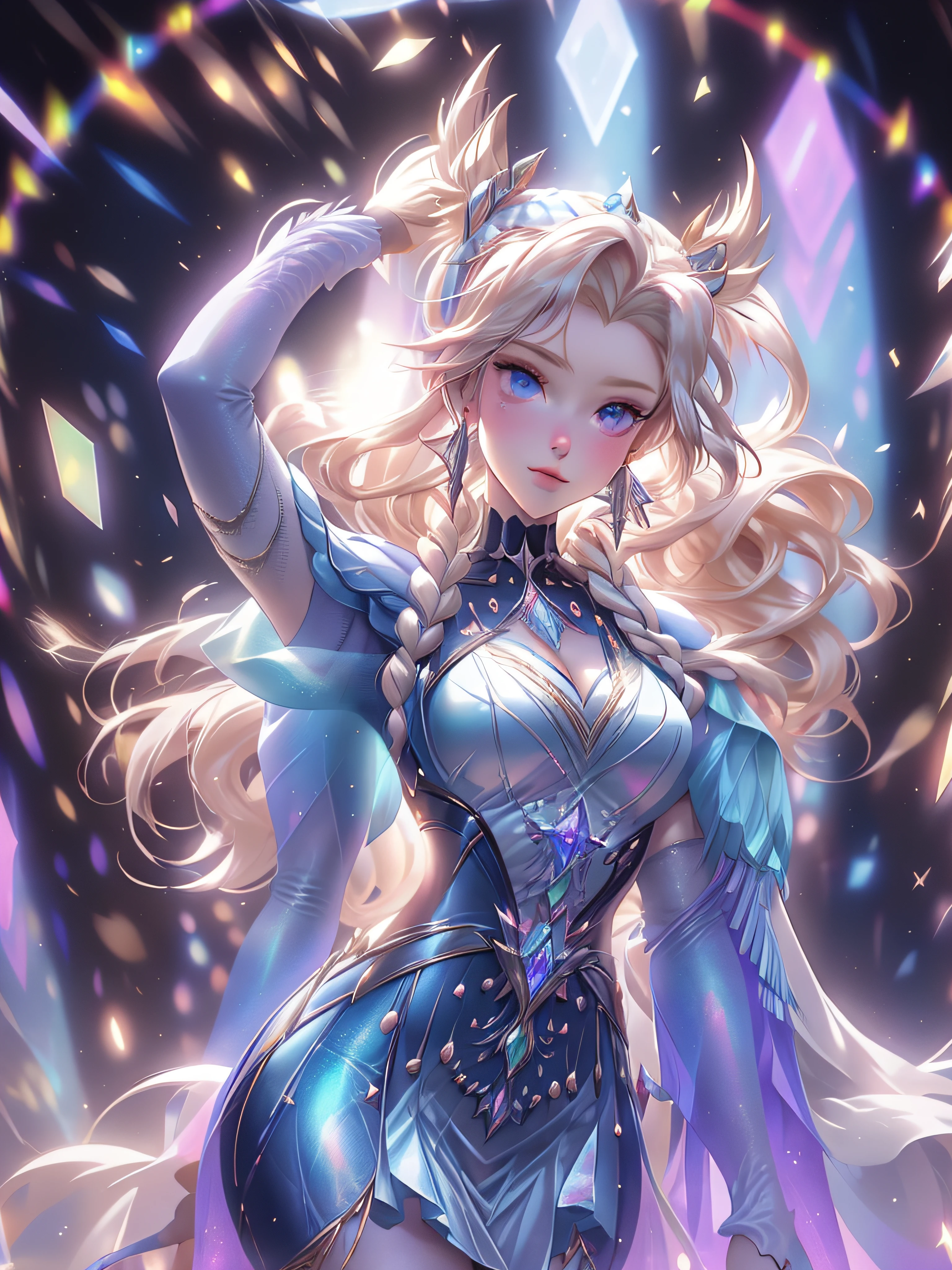 Queen Elsa wrapped in luxurious fur robe, Disney frozen, maximalist, 3D, Unreal Engine 5, vividly detailed, by "Anna Dittman", "Josephine Wall", "Michael Page", "Russ Mills", "Jonas De Ro", "H.R. Giger", and "Caspar David Friedrich" symmetrical, centered, wide-angle shot