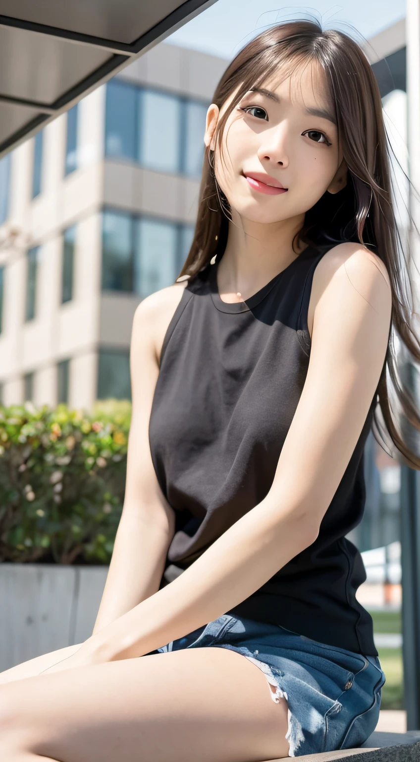 mix4, 20 days, Solo, Long_Hair, Nanase Nishino, Haruka Kaki, park, bench, Seated, (8K, RAW photography, Best quality, Masterpiece:1.2), (Realistic, Photorealistic: 1.37), Professional lighting, photon maping, Radio City, physically-based renderingt
