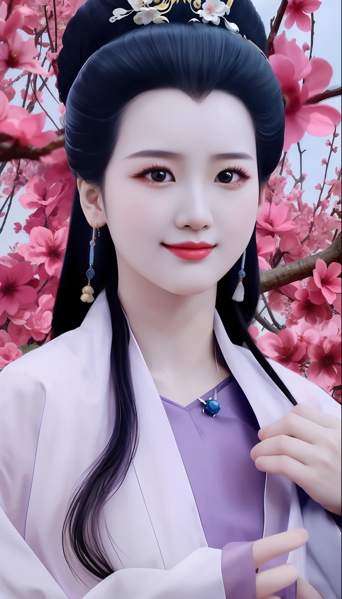 Close-up of a woman in a purple dress and headdress, ancient chinese beauti, Chinese girl, Palace , A girl in Hanfu, Chinese woman, Inspired by Qiu Ying, Princesa chinesa antiga, Chinese style, Inspired by Lan Ying, inspired by Li Fangying, Yun Ling, China Princess, Middle Metaverse