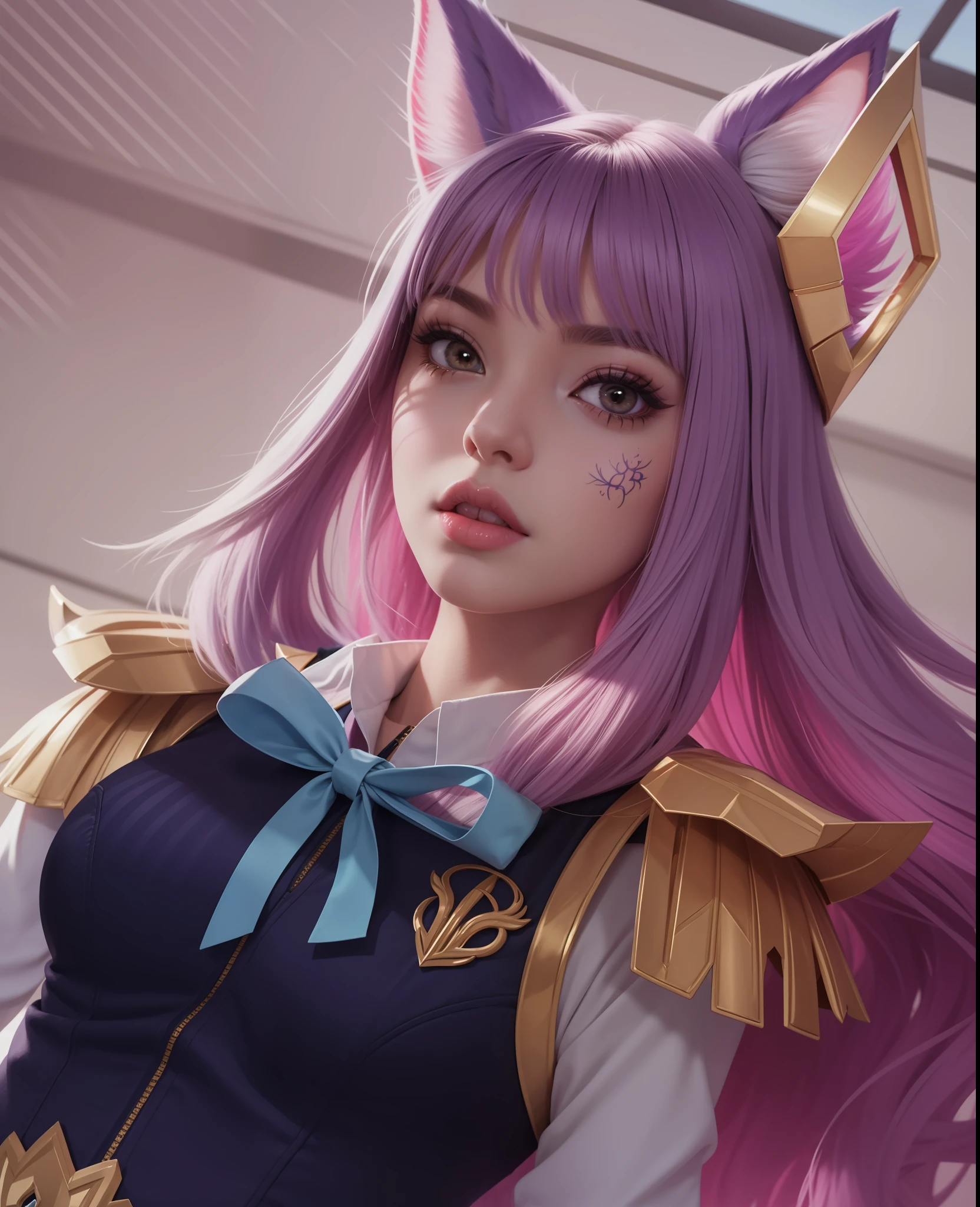 Menina anime com orelhas de gato e um vestido roxo, Retrato de Ahri, Serafim Ahri KDA, Ahri, KDA, Artgerm extremamente detalhado, Artgerm JSC, Artgerm Plano, ! arte dos sonhos, portrait knights of zodiac girl, Modelo IG | Artgerm, estilo Artgerm, Valentina Embaralhamento