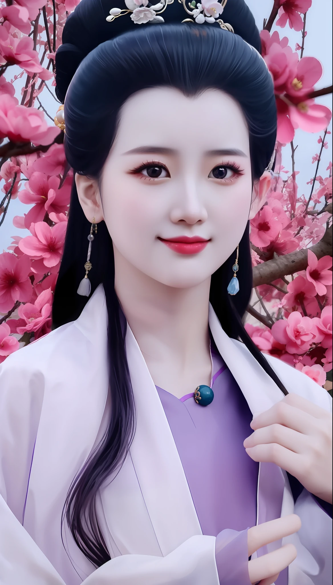 Close-up of a woman in a purple dress and headdress, ancient chinese beauti, Chinese girl, Palace , A girl in Hanfu, Chinese woman, Inspired by Qiu Ying, Princesa chinesa antiga, Chinese style, Inspired by Lan Ying, inspired by Li Fangying, Yun Ling, China Princess, Middle metaverse