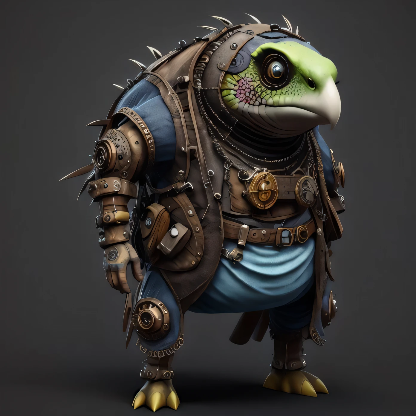 Fantz cartoon (creature:0.6)|(turtle:0.5) design, ultra detailed, random colors, steampunk, and punk costume,