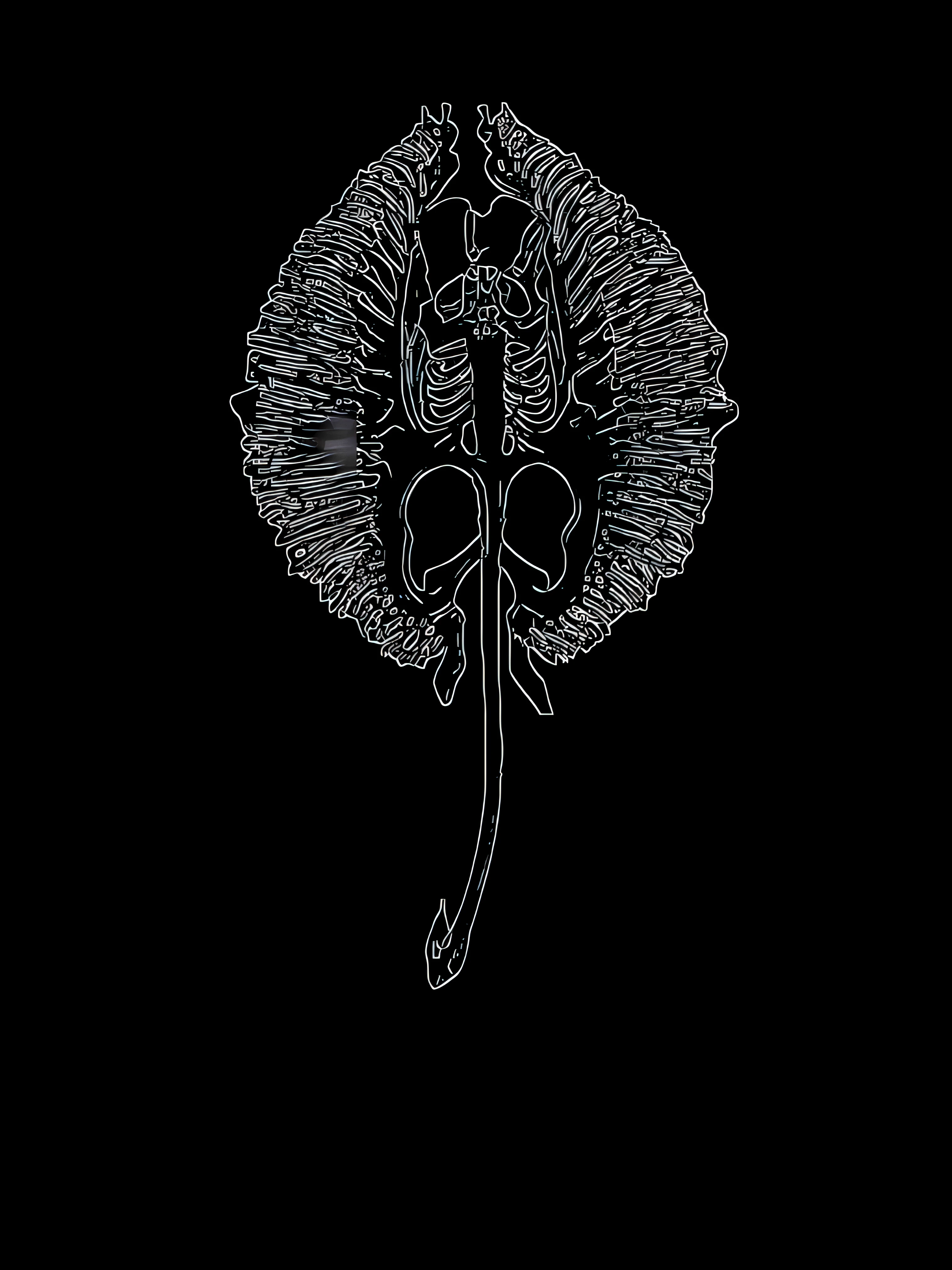 Esqueleto arafed de uma arraia minimalista com uma cauda longa e uma cauda longa, criatura semelhante a esqueleto, esqueleto - como criatura, Neri Oxman, esqueleto de arraia, gelatinous symmetrical, skeletal, osseous, Gills gaping and baleen, esqueleto carnudo, skeleton with extra fleshy pieces, Nautilus Brain, esqueleto, beautiful bone structure, art, inlustração, logotipo, minimalista
