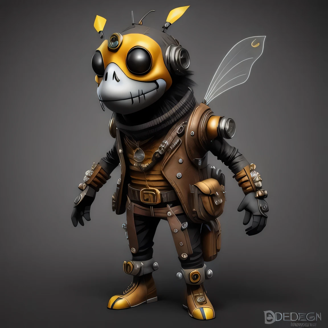 Fantz cartoon (creature:0.5)|(bee:0.8) design, ultra detailed, random colors, steampunk, and punk costume,