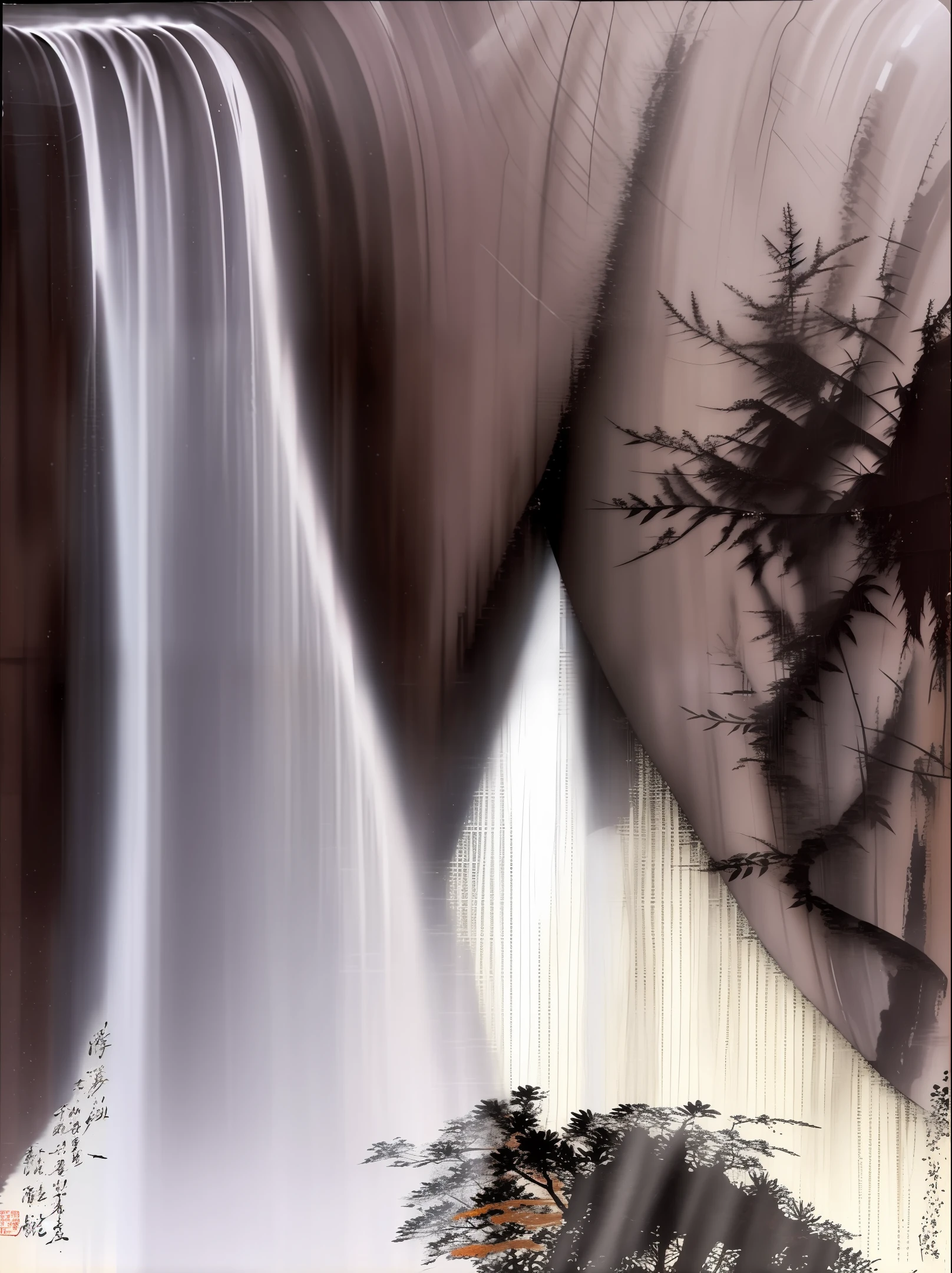 Ancient Chinese ink style,waterfallr,Overlooking,Pouring,The ultimate perfect epic level is unmatched
