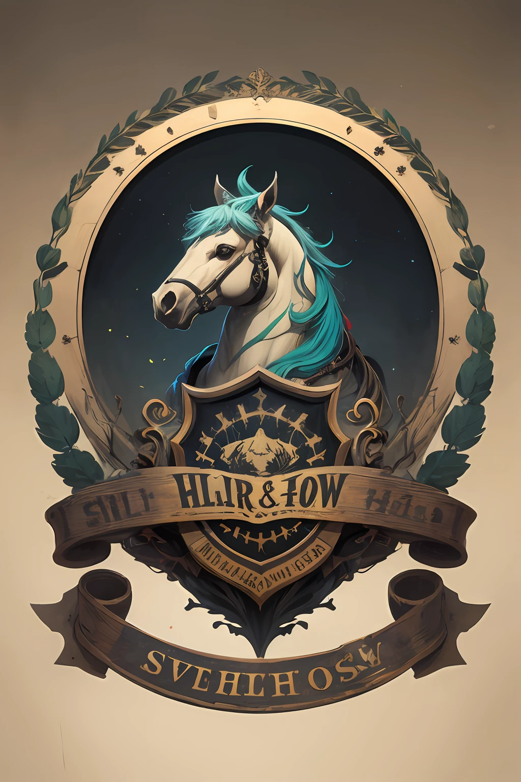 Logotipo de cavalo vetorial, silhuetas, vetorial, Wild West Stile, Faroeste, moldura redonda, cinematographic, geometrical forms, cores escuras, Rock and roll, com o texto escrito "Claw of Honor and Tradition"