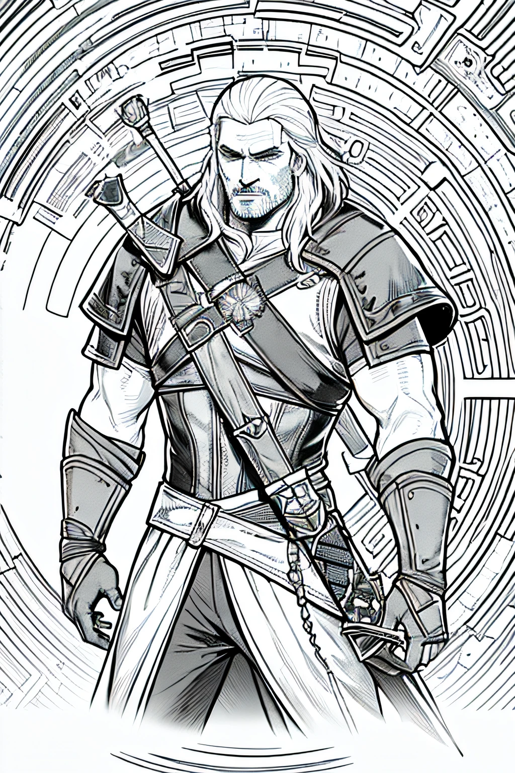 lineart, monocromatic, geralt de rivia, witcher 3