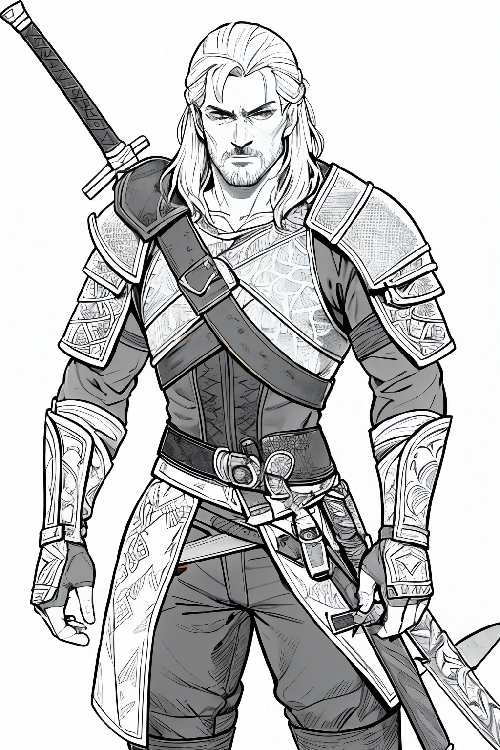 lineart, monocromatic, geralt de rivia, witcher 3