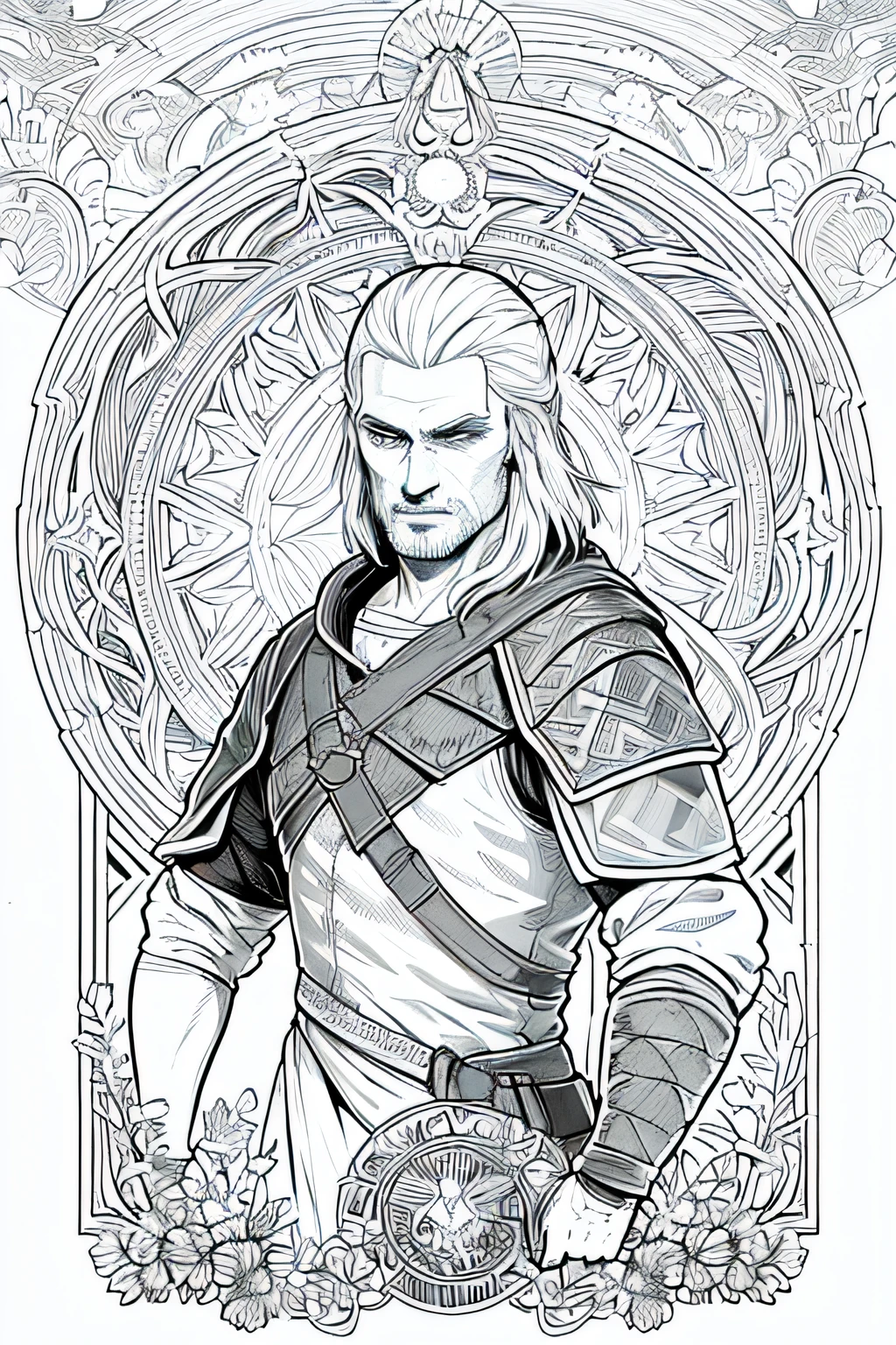 lineart, monocromatic, geralt de rivia, witcher 3