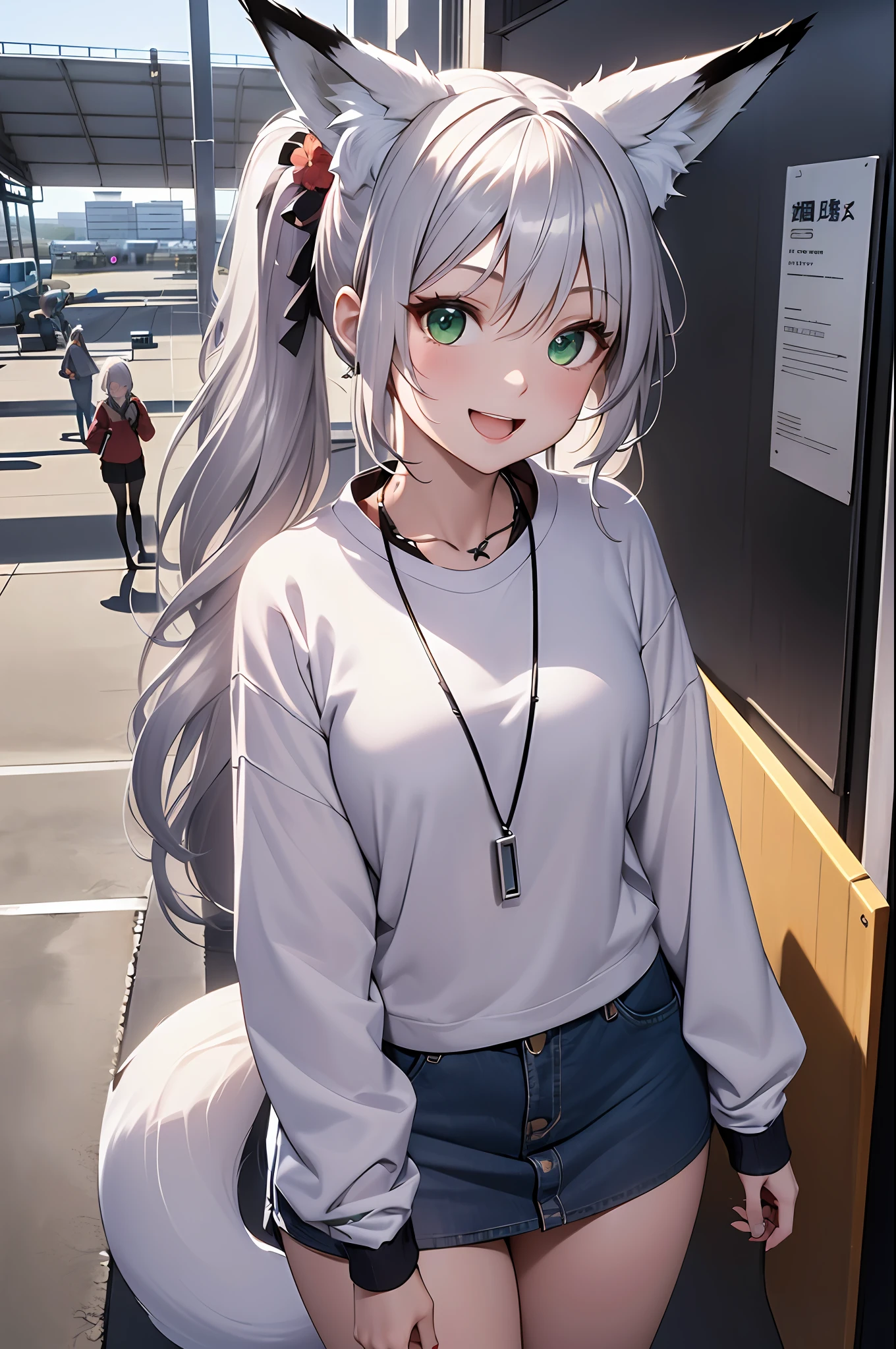 Anime girl with long hair and ears standing in front of a wall - SeaArt AI