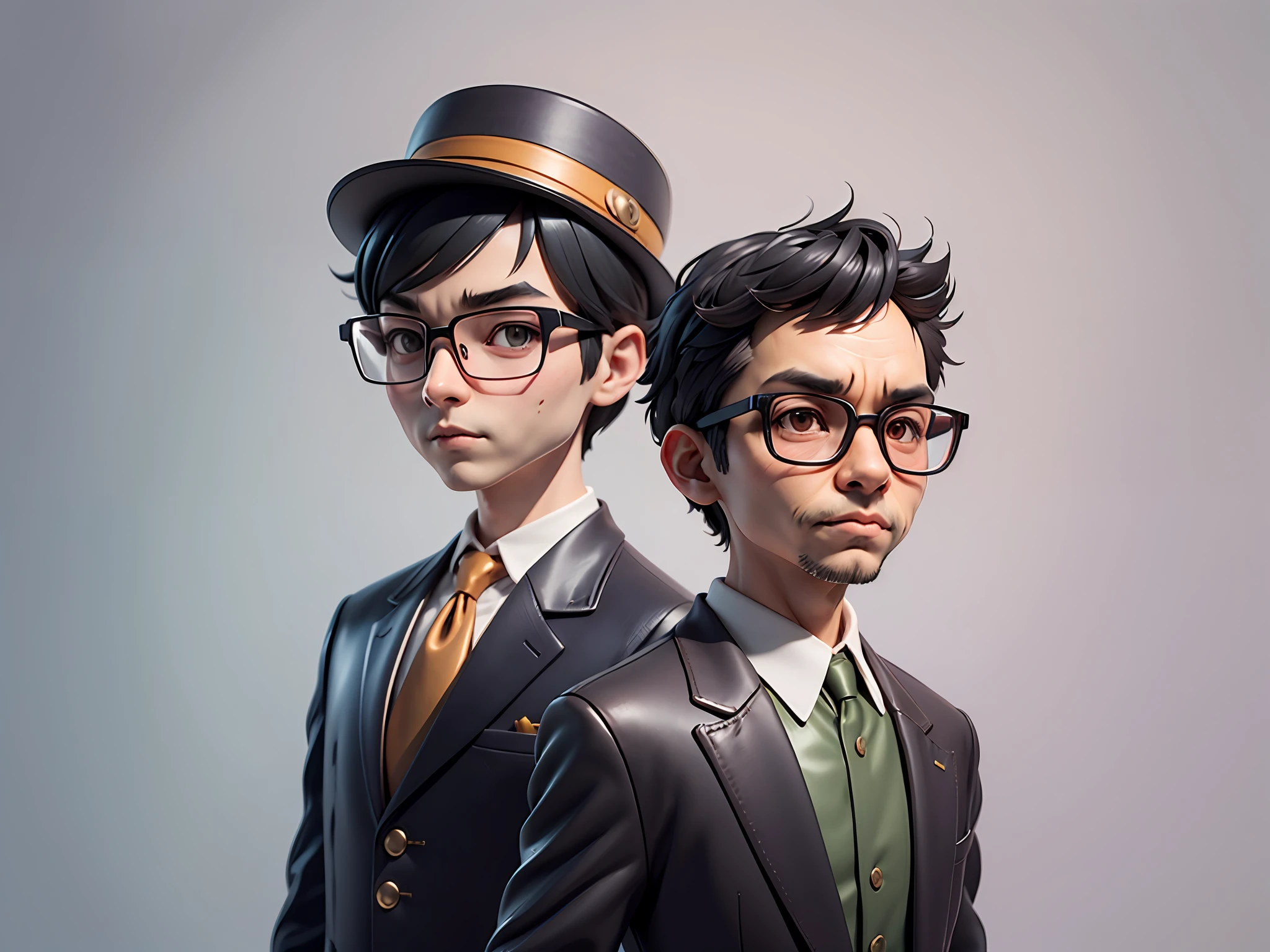 Young man with oriental face in leather hat, tiger, oriental face in formal suit, short black hair, silver glasses, digital painting, 3D character design by Mark Clairedon and Pixar and Hayao Miyazaki and Akira Toriyama, the illustration is a high-definition illustration in 4K resolution with very detailed facial features and cartoon-style visuals.