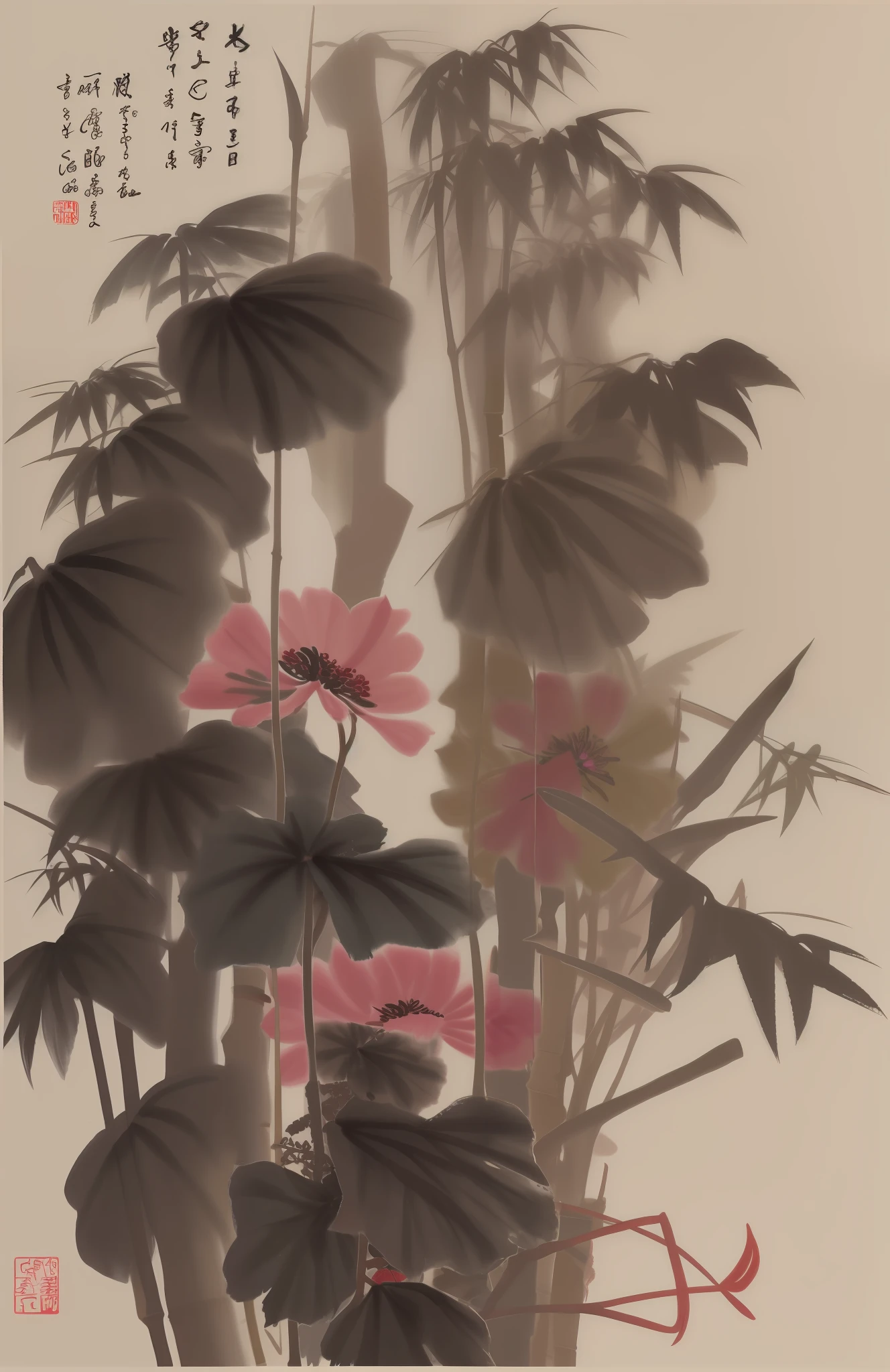Chinese painting bamboo vine flower