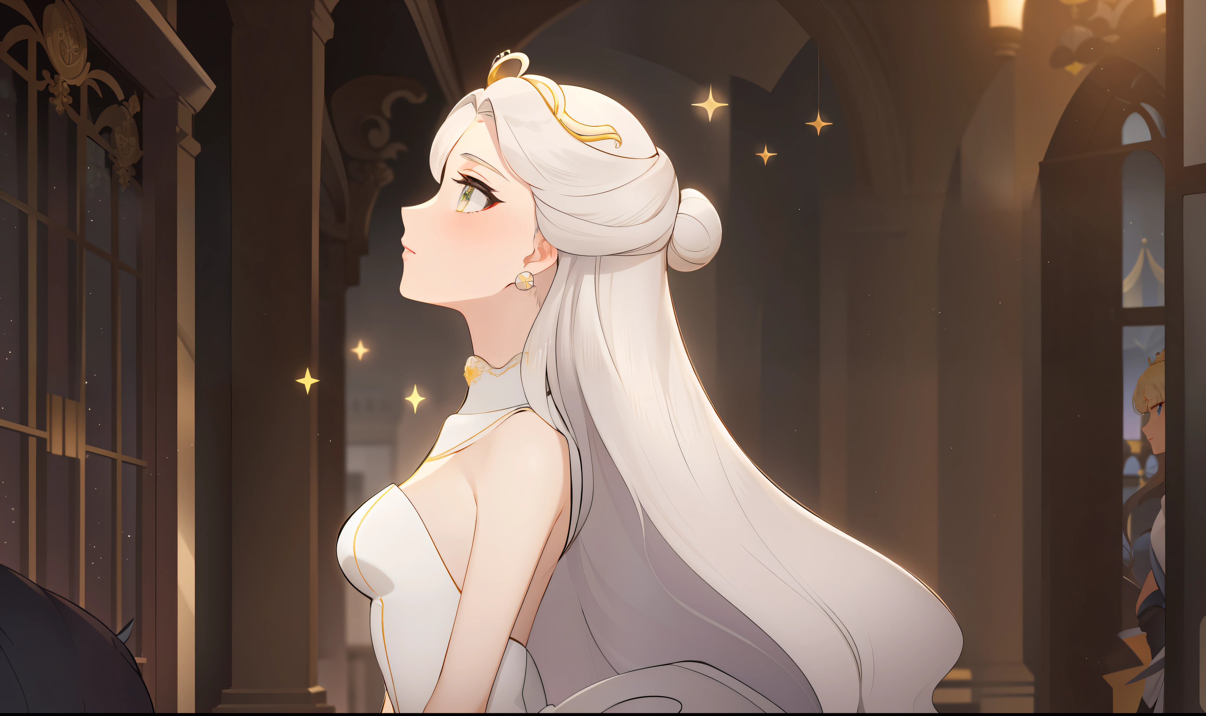 A woman in a dress stands in front of the building, blond-haired princess, ((a beautiful fantasy empress)), royal elegant pose, princess intergalactica, Anime princess, rei hino as a princess, Portrait Chevaliers du Zodiaque Fille, princess in foreground, a beautiful fantasy empress, hyperborea princess, white-haired god, knights of zodiac girl