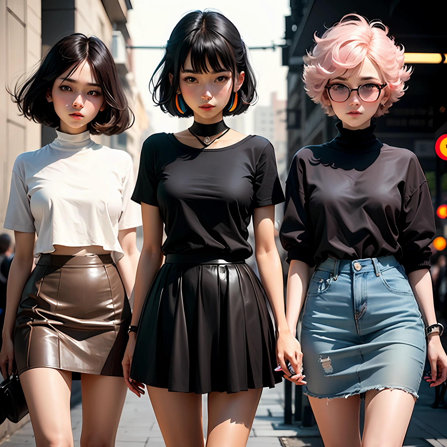 short detailed hair，By bangs，Pure，a skirt，with fair skin，Big eyes，Colorful hair color， --auto