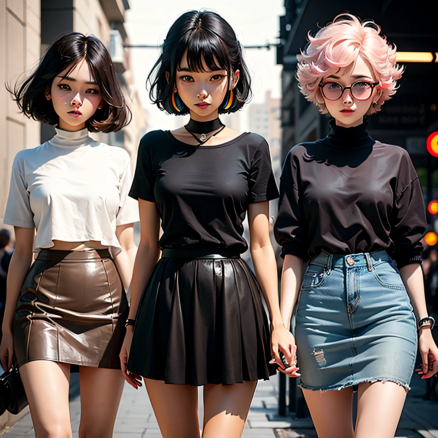 short detailed hair，By bangs，Pure，a skirt，with fair skin，Big eyes，Colorful hair color， --auto