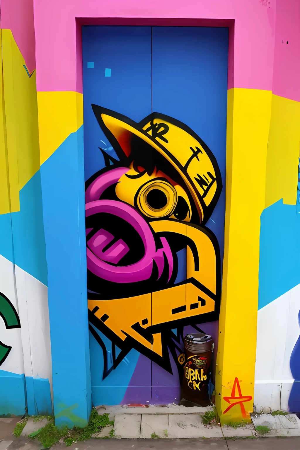 Street wall spray-painted in the style of hip hop and throw up only with symbols and graffiti and the name fakën