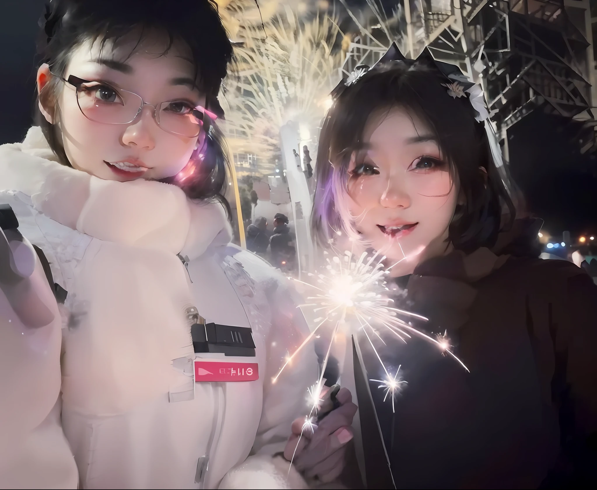 there are two people that are standing next to each other，Fireworks in hand, Profile picture, ✨🕌🌙, Profile image, personal profile picture, Happy couple, cute couple, 🚀🚀🚀, [ fireworks in the sky ]!!, Fireworks, nixeu and sakimichan, fire works, profile picture 1024px, couple, 2019 trending photo
