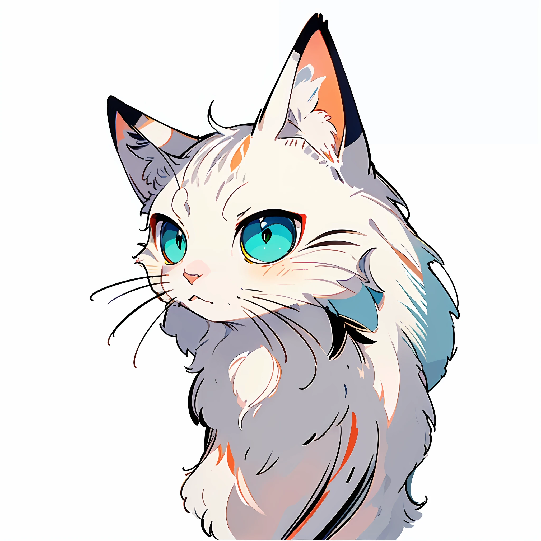 high resolution, 2D line art logo, white mackerel cat, white tabby cat, pale blue background, minimalistic and simple logo, smooth vector illustration, monochrome,