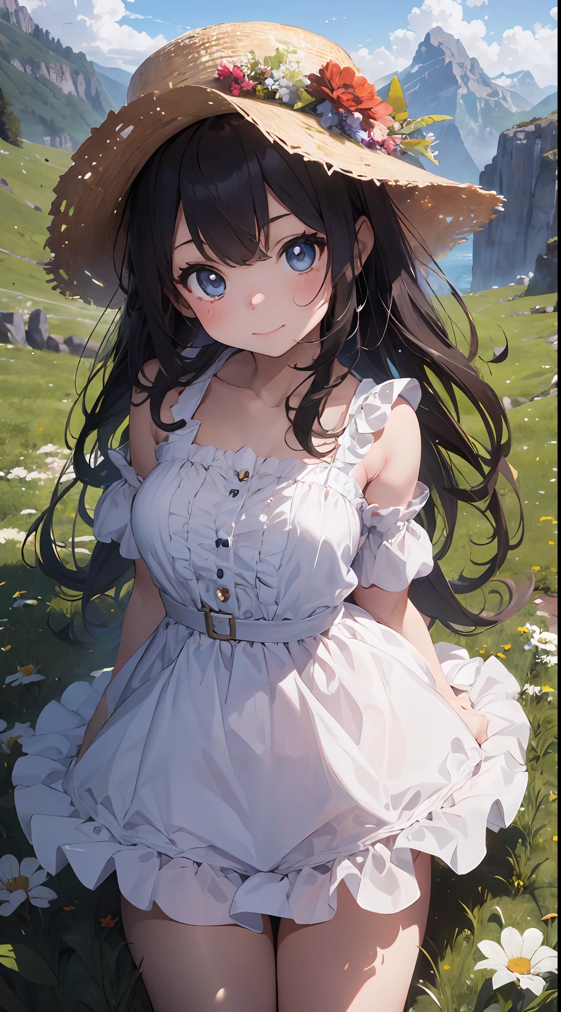 ((6year old girl:1.5)), Girl in 1, boobs loli, Petite girl, Complete anatomy, Whole body, child's body, child, Super Cute, garl, Little girl, Beautiful Girl, beautiful shining body, Bangs,Brown hair,high eyes,(aquamarine eyess), drooping eyes, Petite,tall eyes, beautiful girl with fine details, beautiful and delicate eyes, Detailed face, Beautiful eyes, beautiful shining body, a smile, Happiness,
Whole body angle, alps, Shepherd's daughter, Mountain Girl, plein air, alpine meadow,
Natural light,((Realism: 1.2)), dynamic far view shot,Cinematic lighting, Perfect composition, by sumic.busty petite, ultra hyper-detailed, Official art, Maste Piece, (Best Quality:1.3), glint, the Extremely Detailed CG Unity 8K Wallpapers, Detailed background, Maste Piece, Best Quality, (Maste Piece), (Best Quality:1.4), (ultra-high-resolution:1.2), (hiper realistic:1.4), (Photorealistic:1.2), Best Quality, High quality, Hi-Def, Detail enhancement,