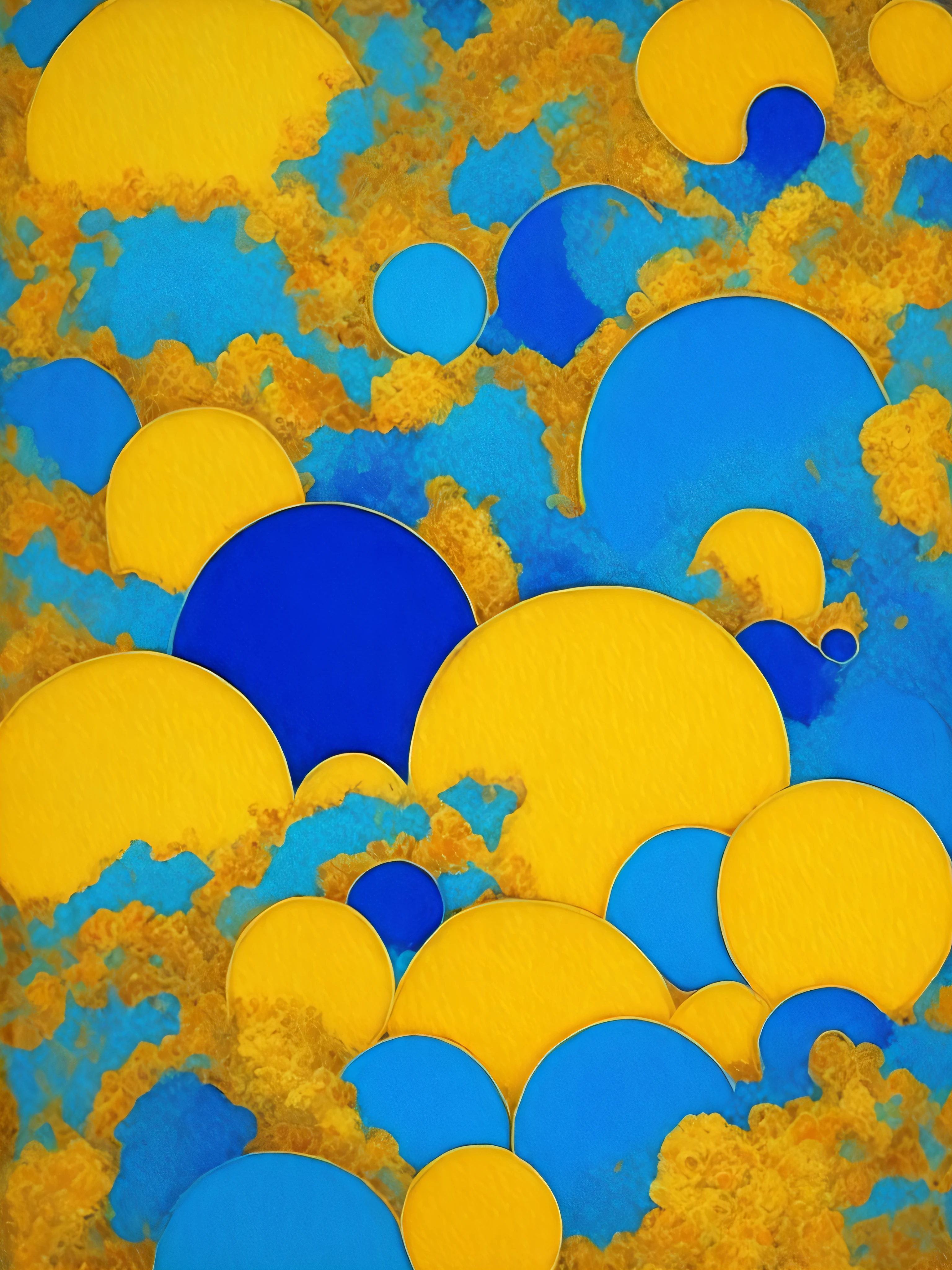Pintura abstrata em azul e amarelo, cores suaves, cores claras
