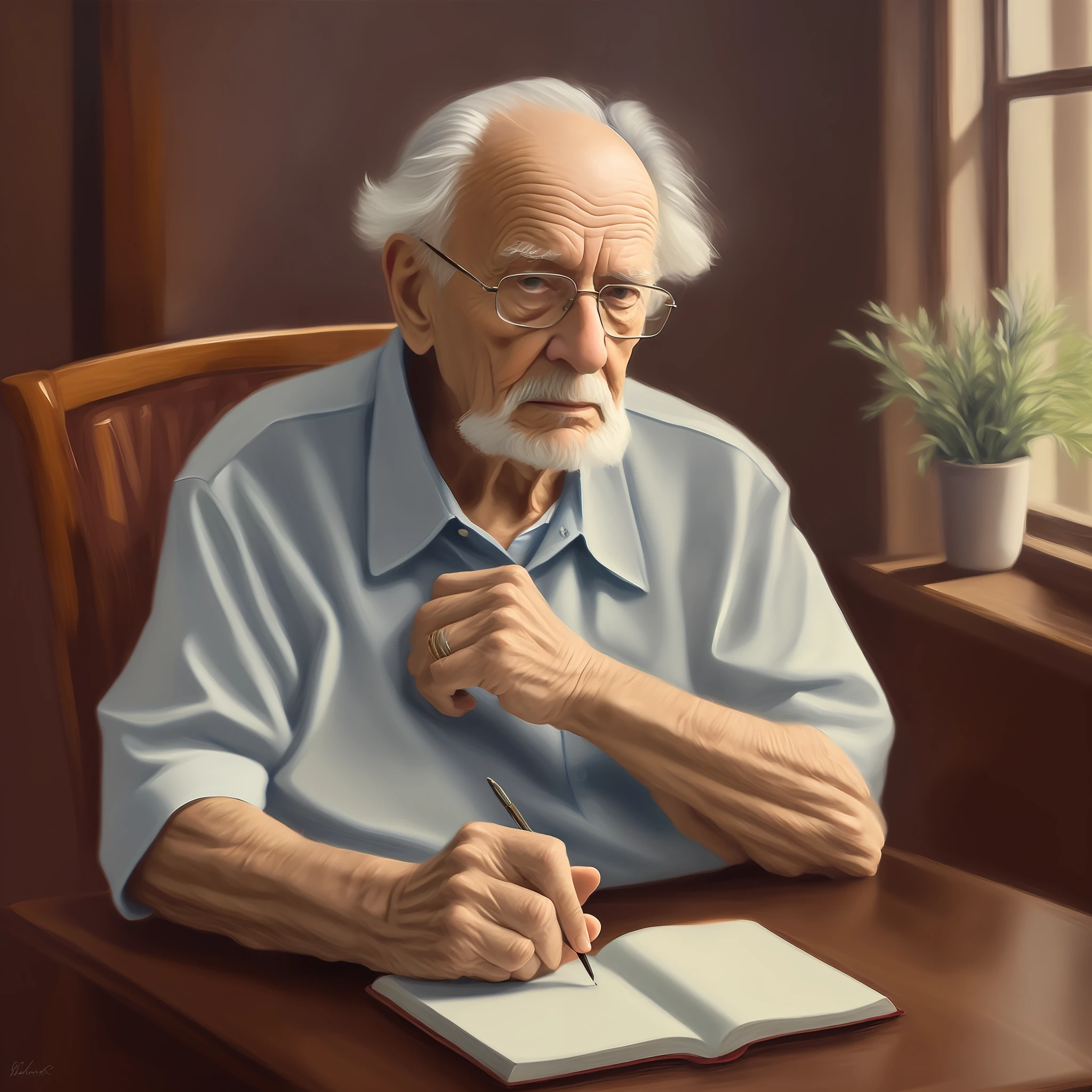 epic, realistic, high-quality art of a very old man sitting alone