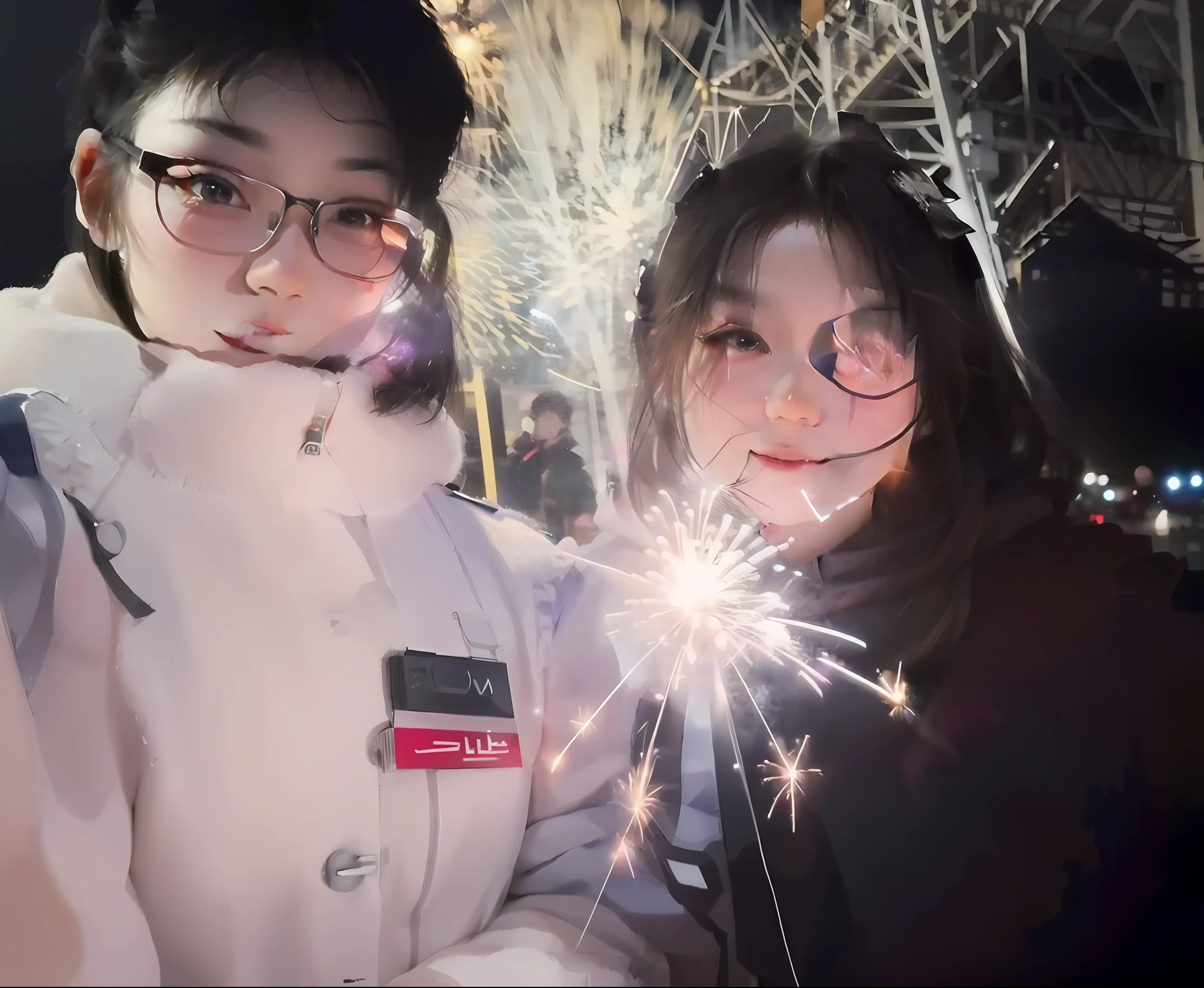 there are two people that are standing next to each other，Fireworks in hand, Profile picture, ✨🕌🌙, Profile image, personal profile picture, Happy couple, cute couple, 🚀🚀🚀, [ fireworks in the sky ]!!, Fireworks, nixeu and sakimichan, fire works, profile picture 1024px, couple, 2019 trending photo