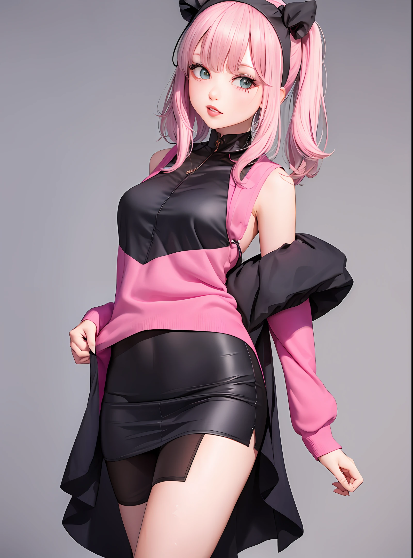 Pink clothes, black silk, two-dimensional cute girl
