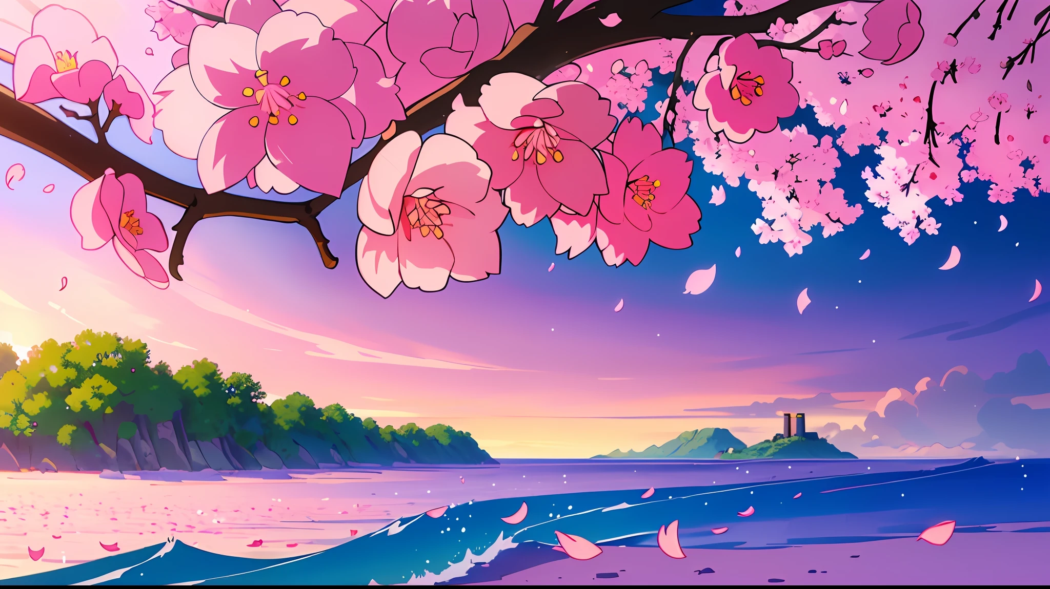 Sea, cherry blossom, sea of flowers, extending to the distance --auto