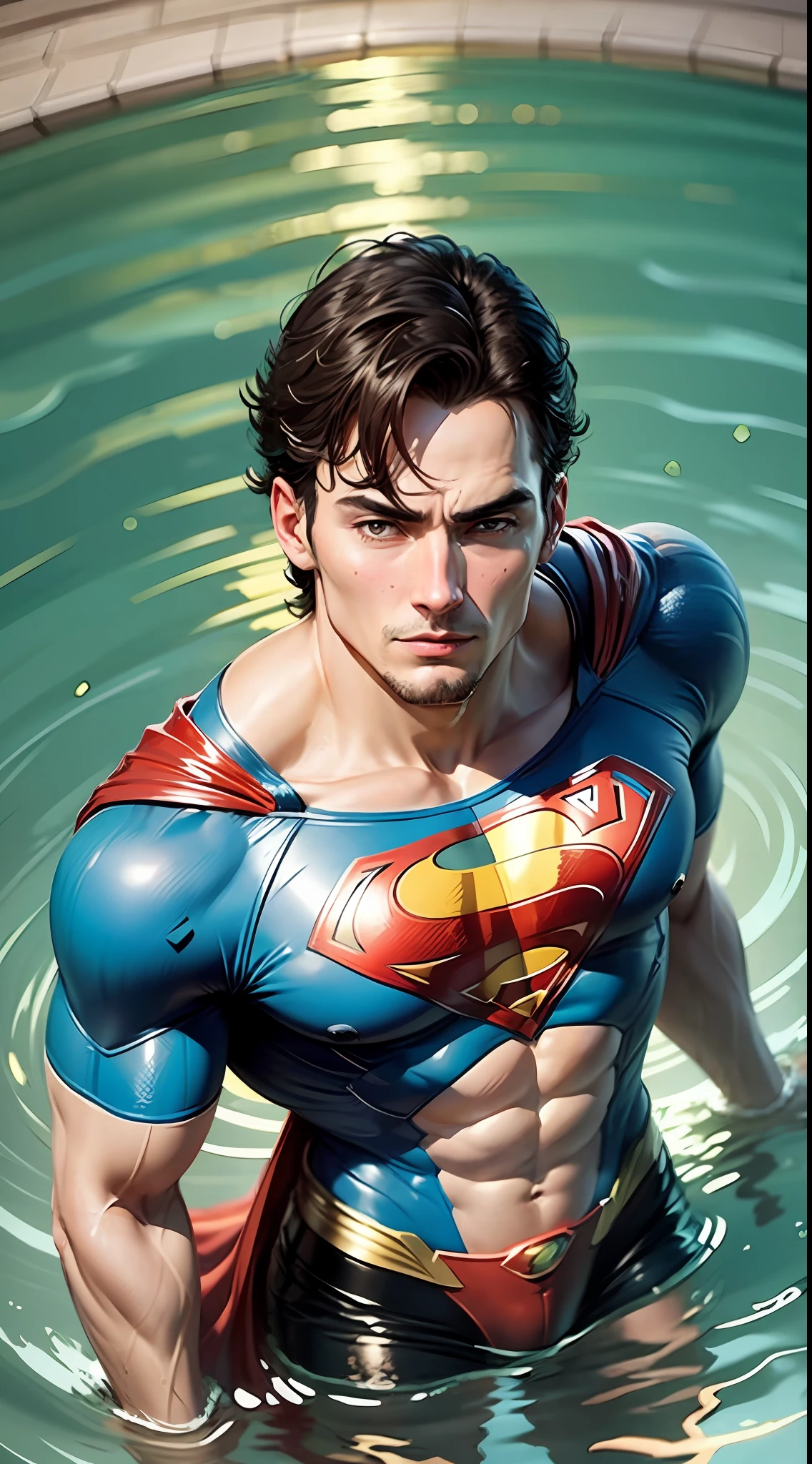 superman in swimming pool