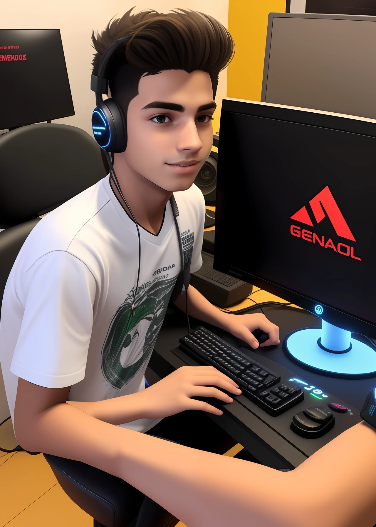 Menino gamer de cabelo branco
