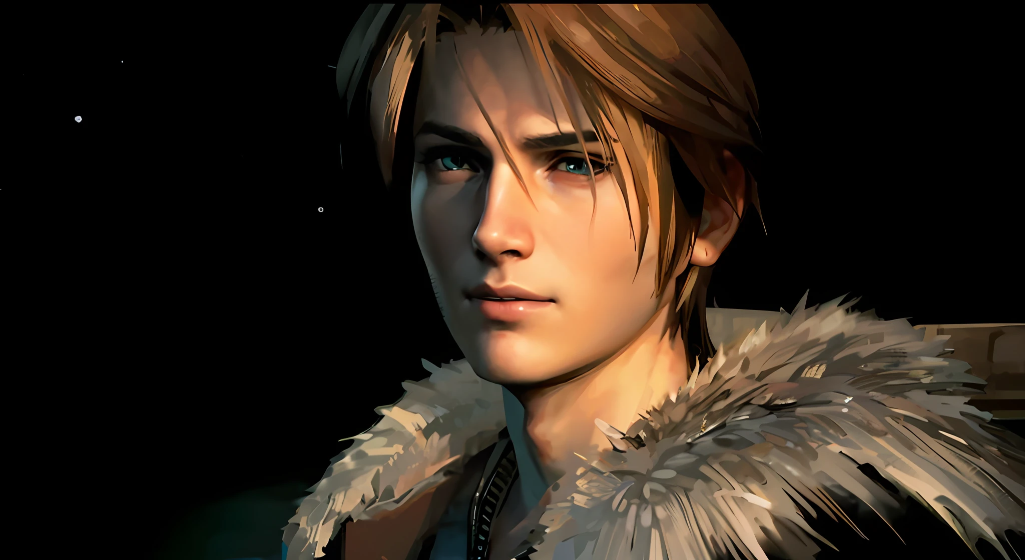 A close-up of a person with a hairy coat, Final Fantasy Face, Personnage de Final Fantasy, from ff7, de Final Fantasy, thancred waters, Brad Pitt est Leon S. Kennedy, ff 7, Johan Liebert mixed with Dante, En tant que personnage dans Tekken, from final fantasy vii, Johan Liebert, inspired by Sakai Hōitsu