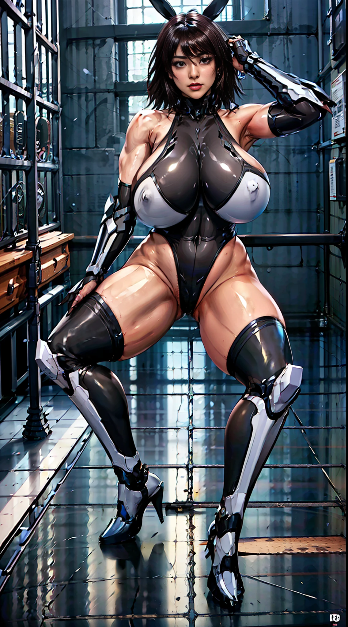 ((Unreal Engine 5)), Realistic Rendering, Excellent, (full  mecha armor), ((helm)), (Yoga Pants), looking on viewer, posing walkdown on street, beautiful face, makeup, (photorealism:1.2), ultrarealistic uhd face, (huge fake boobs:1.4), (gigantic breasts:1.1), (muscle abs), (big butt), (wide hips), (thick thighs), slim waist, hourglass figure, full body, ((glowing skin)), ((shiny skin)), Realistic body, ((she is sexy)), ((clean skin)), photorealistic, bokeh, masterpiece, highres, 1080P.