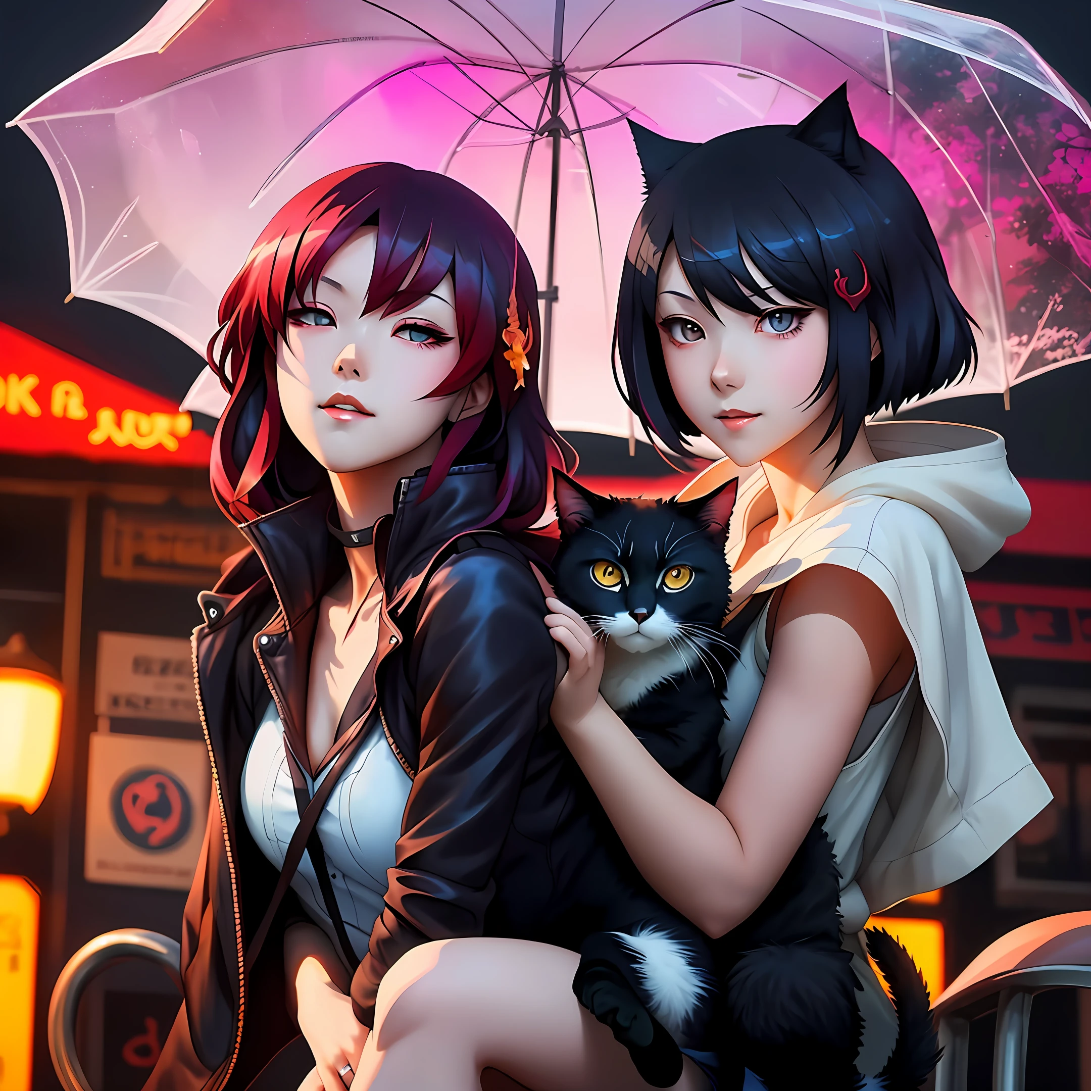 there are two pictures of a woman with an umbrella and a cat, artwork in the style of guweiz, guweiz, beautiful character painting, guweiz on artstation pixiv, guweiz on pixiv artstation, stunning anime face portrait, beautiful digital artwork, wlop rossdraws, detailed digital anime art, guweiz masterpiece