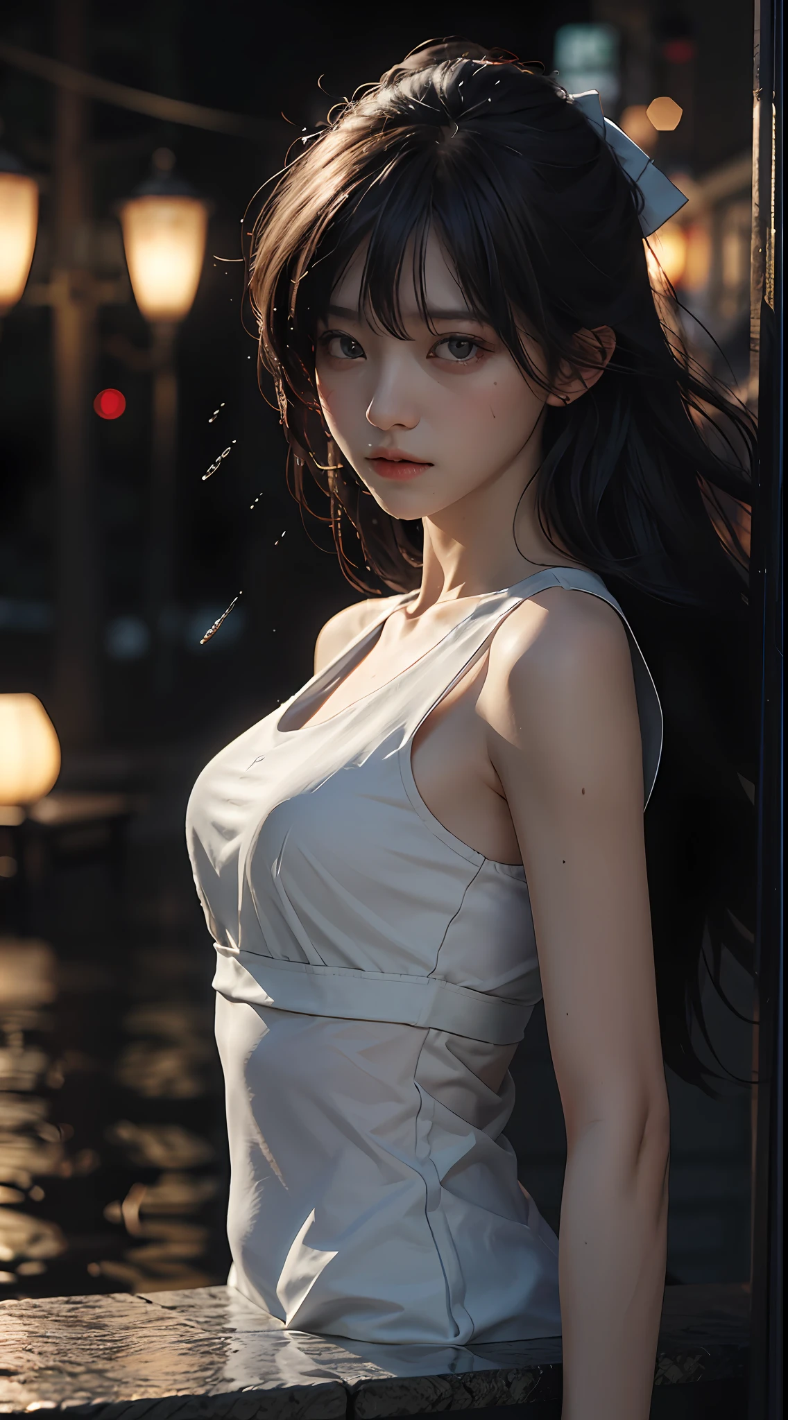 best qualtiy,tmasterpiece,超高分辨率,(fidelity:1.4),RAW photogr,1girl,cropped shoulders,cinmatic lighting,raining day,soaking wet hair