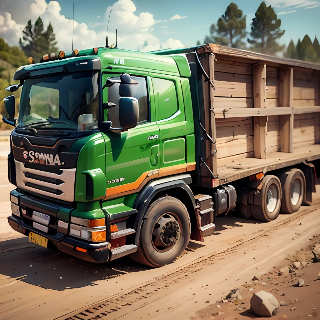 Truck Scania Red Wooden Body Tires Smudged --auto --s2