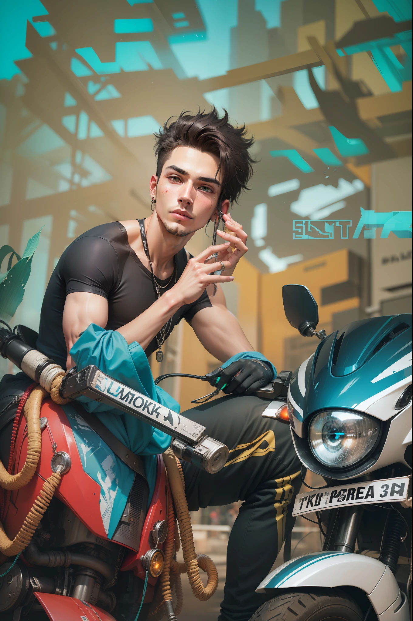 Background change cyberpunk handsome boy ultra realistic face